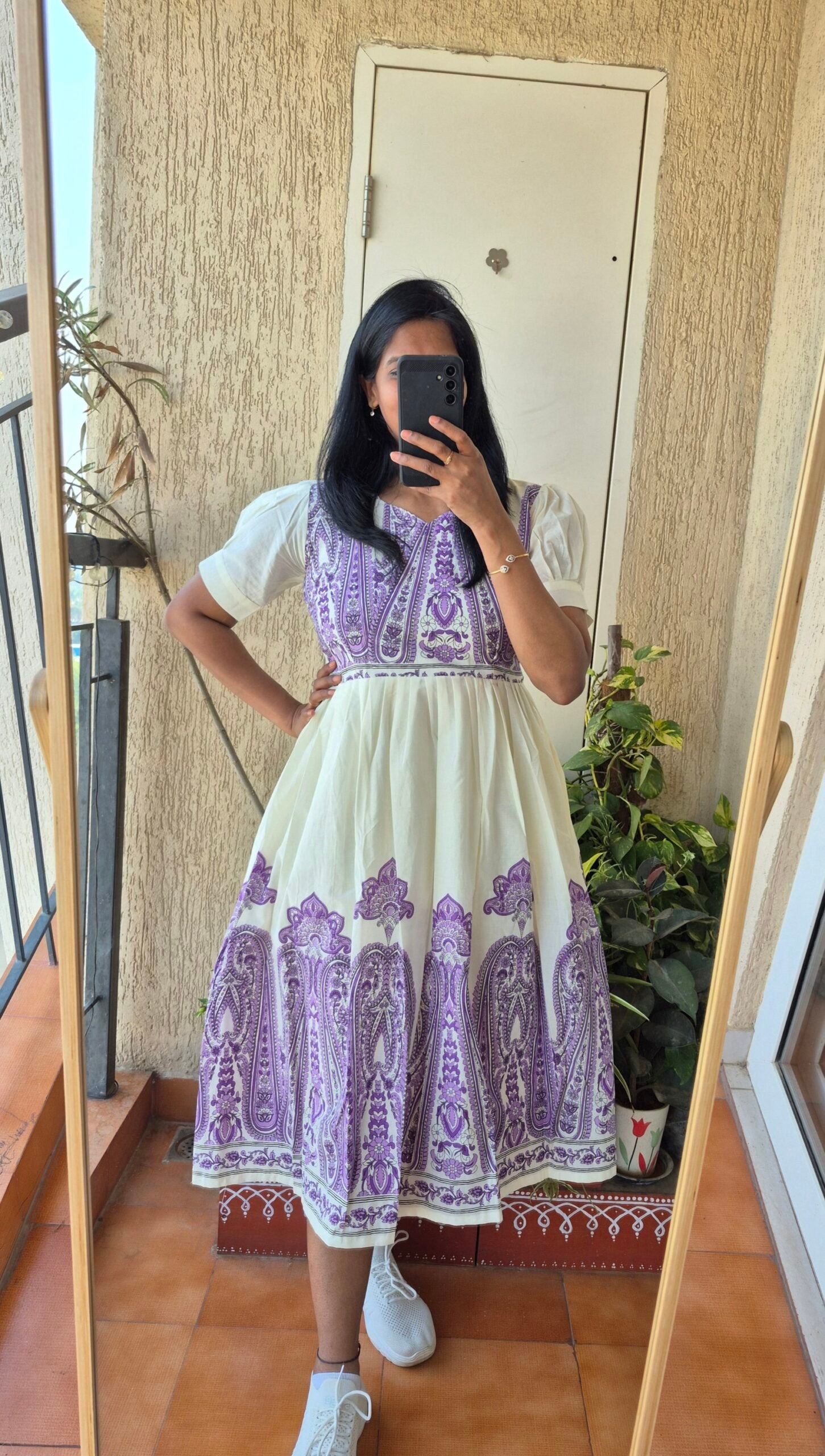 Ivory Purple Paisley cotton dress. - Image 4