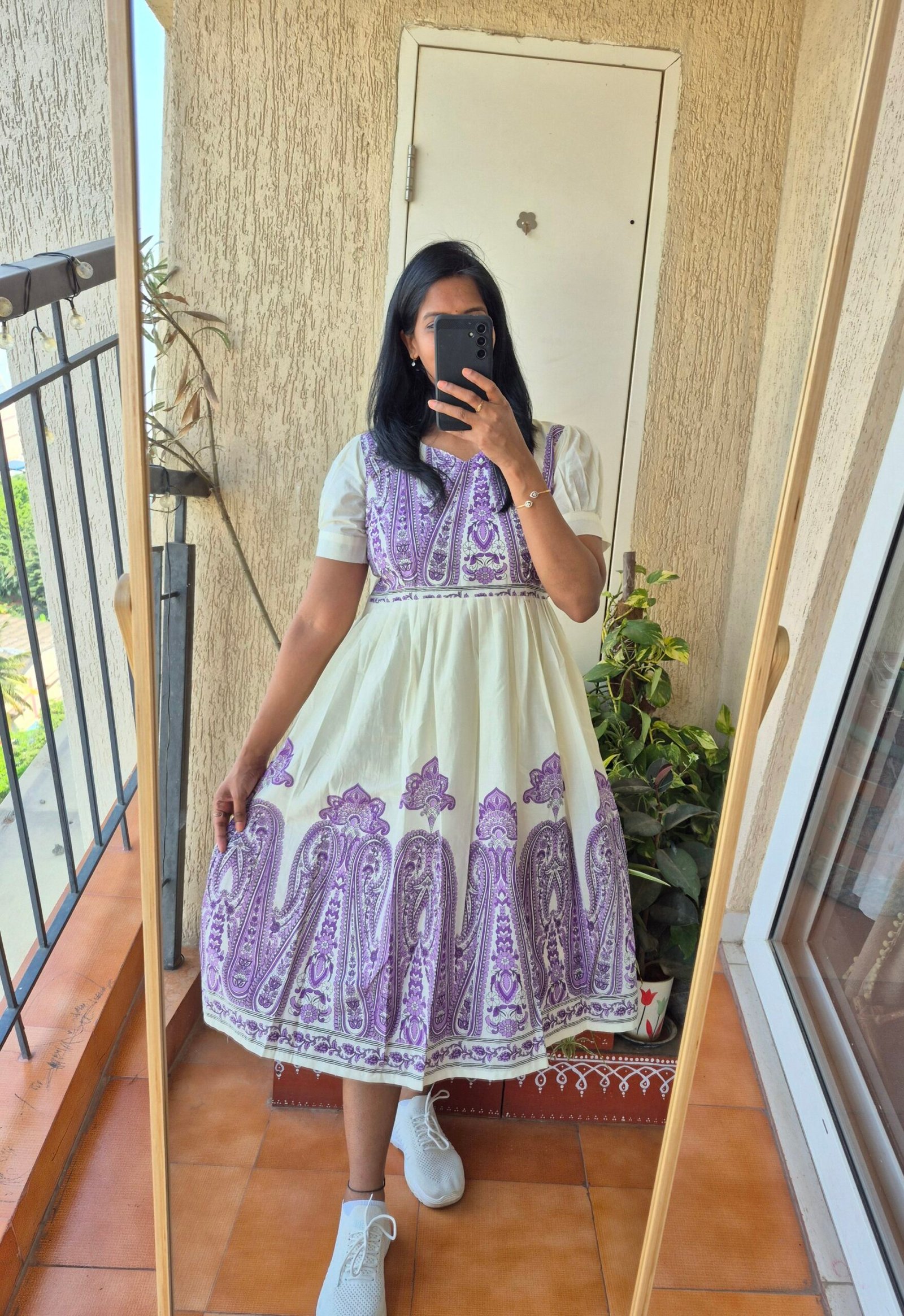 Ivory Purple Paisley cotton dress. - Image 3