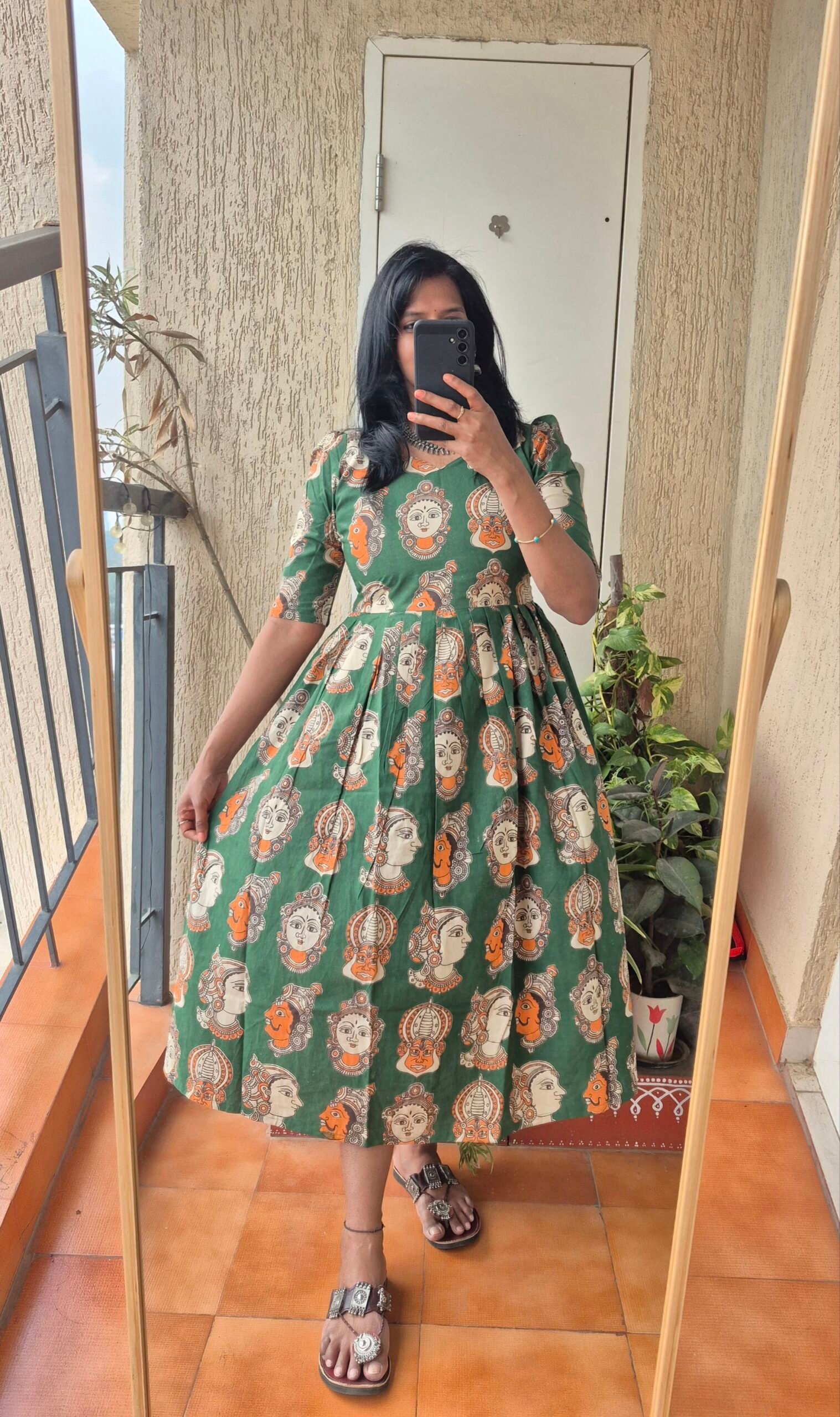 Green Kathakali cotton dress. - Image 2