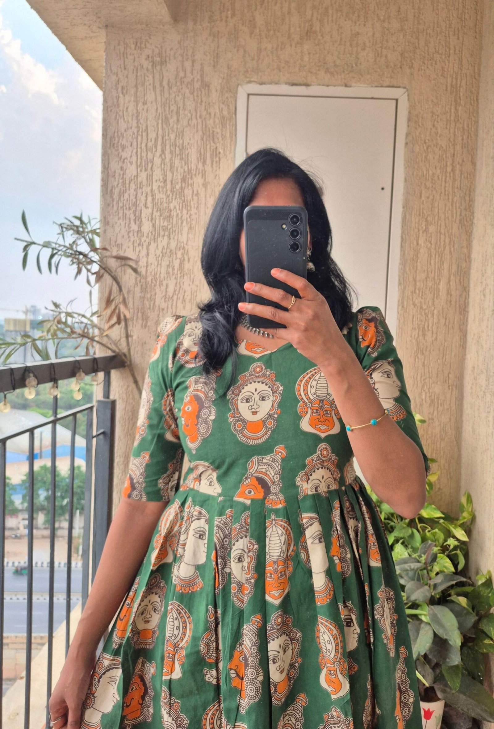 Green Kathakali cotton dress. - Image 5