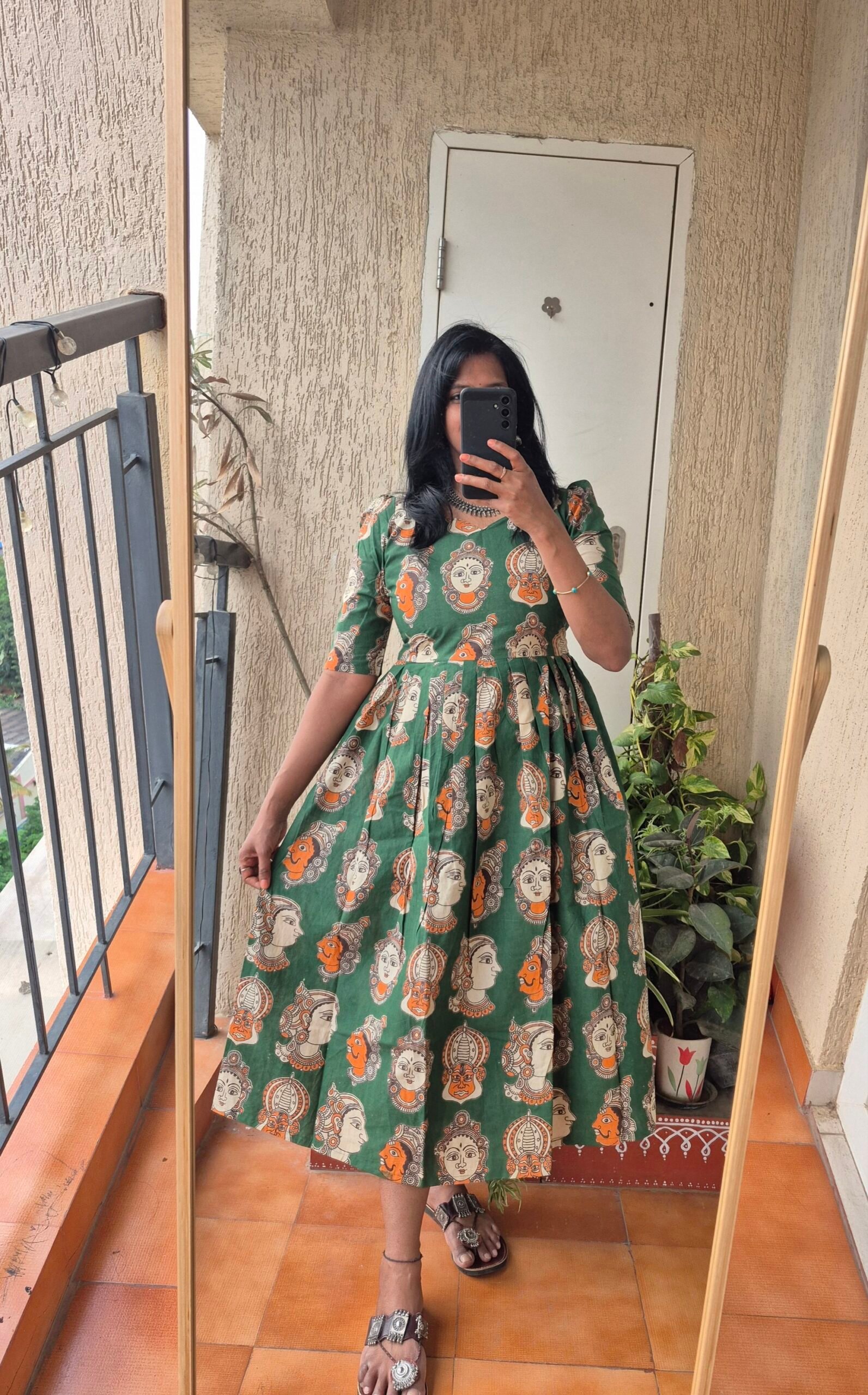 Green Kathakali cotton dress. - Image 3