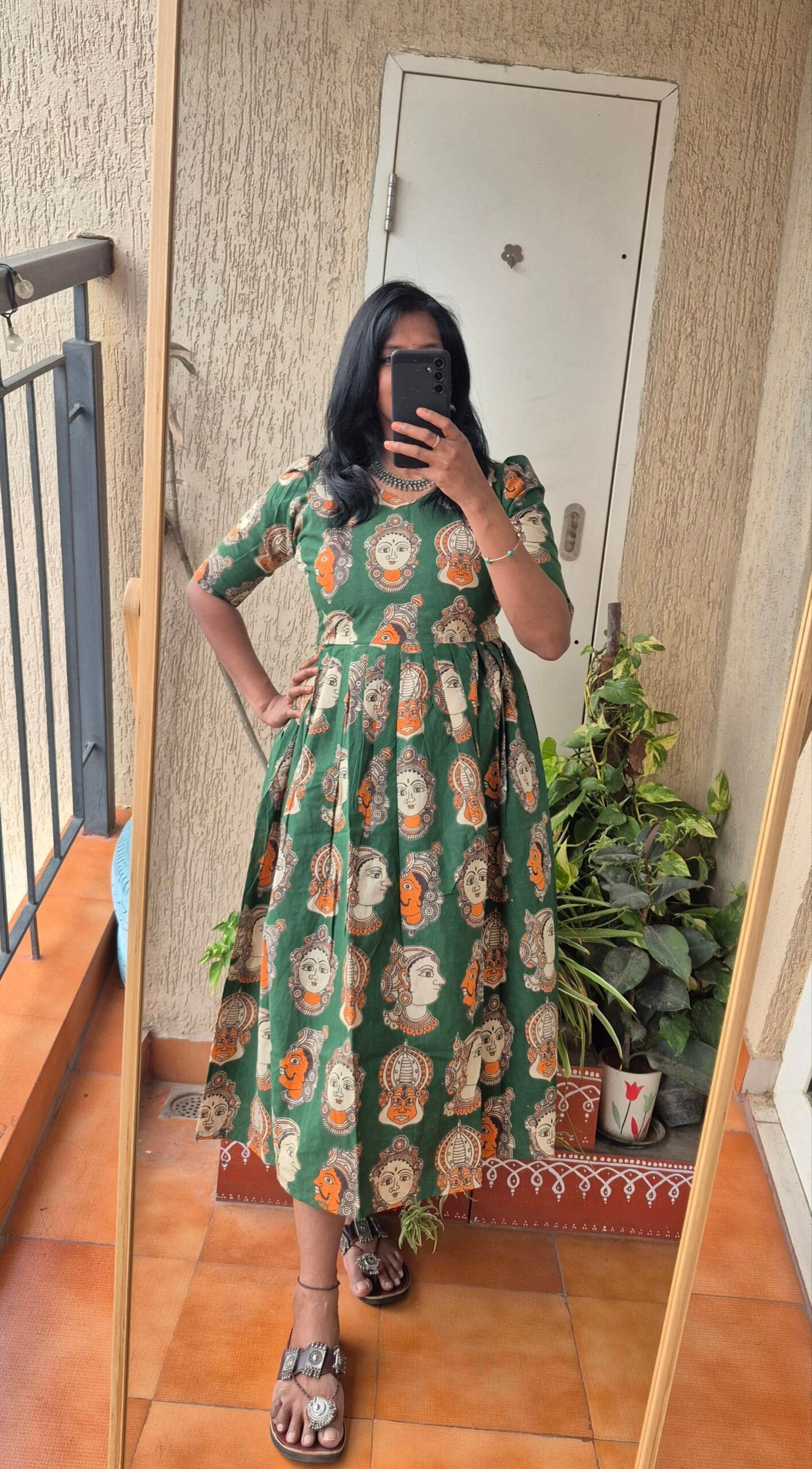 Green Kathakali cotton dress. - Image 4
