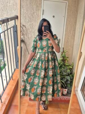 Green Kathakali cotton dress.