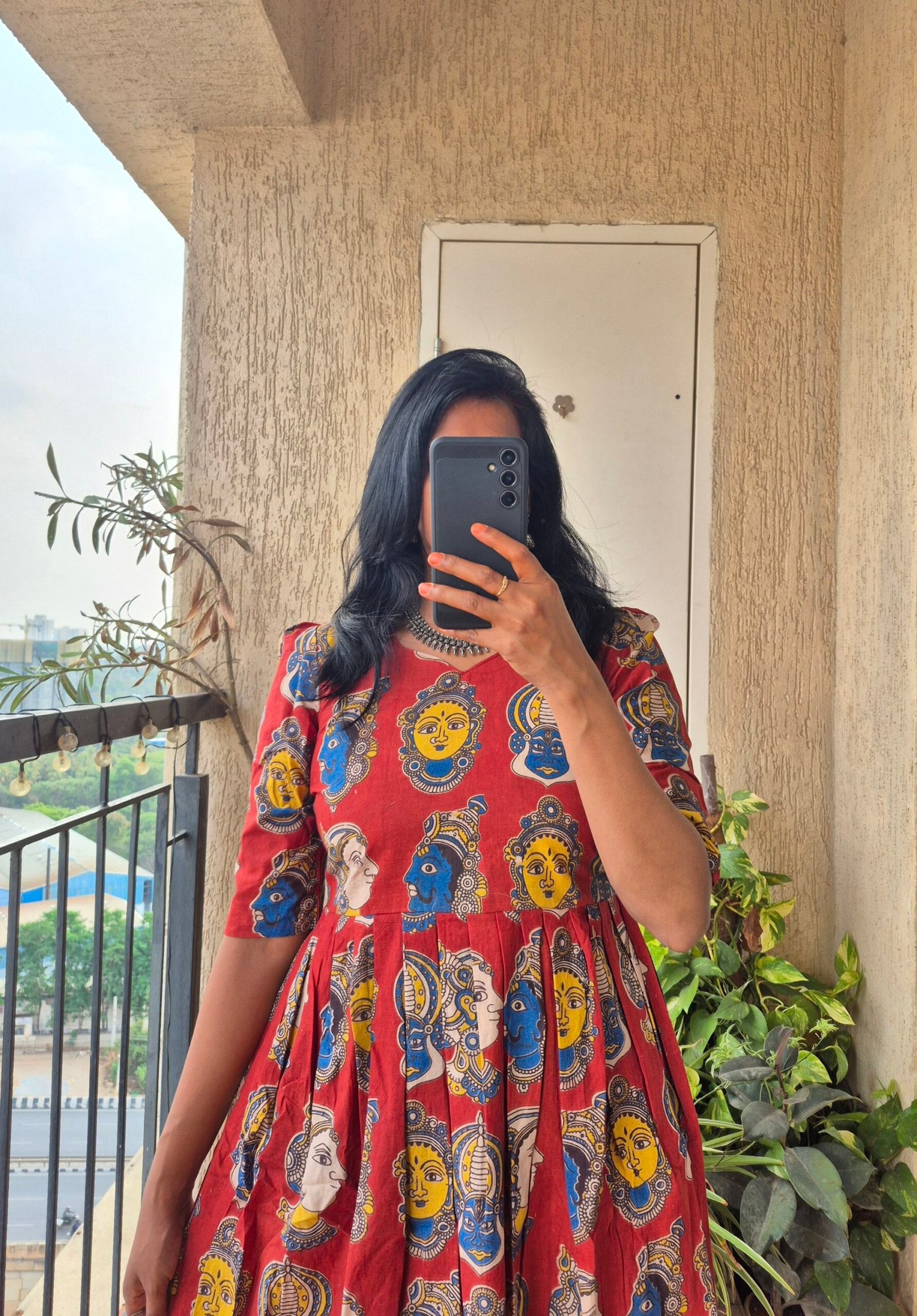Brick Red Kathakali cotron dress. - Image 3