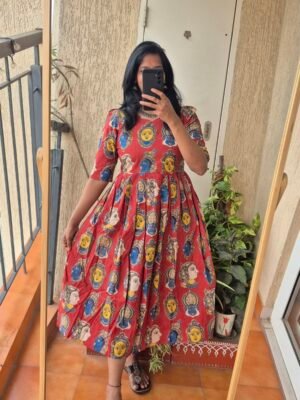 Brick Red Kathakali cotron dress.