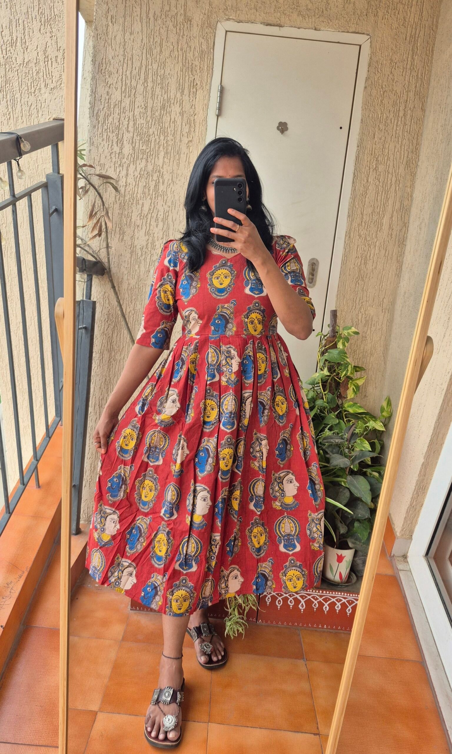 Brick Red Kathakali cotron dress.