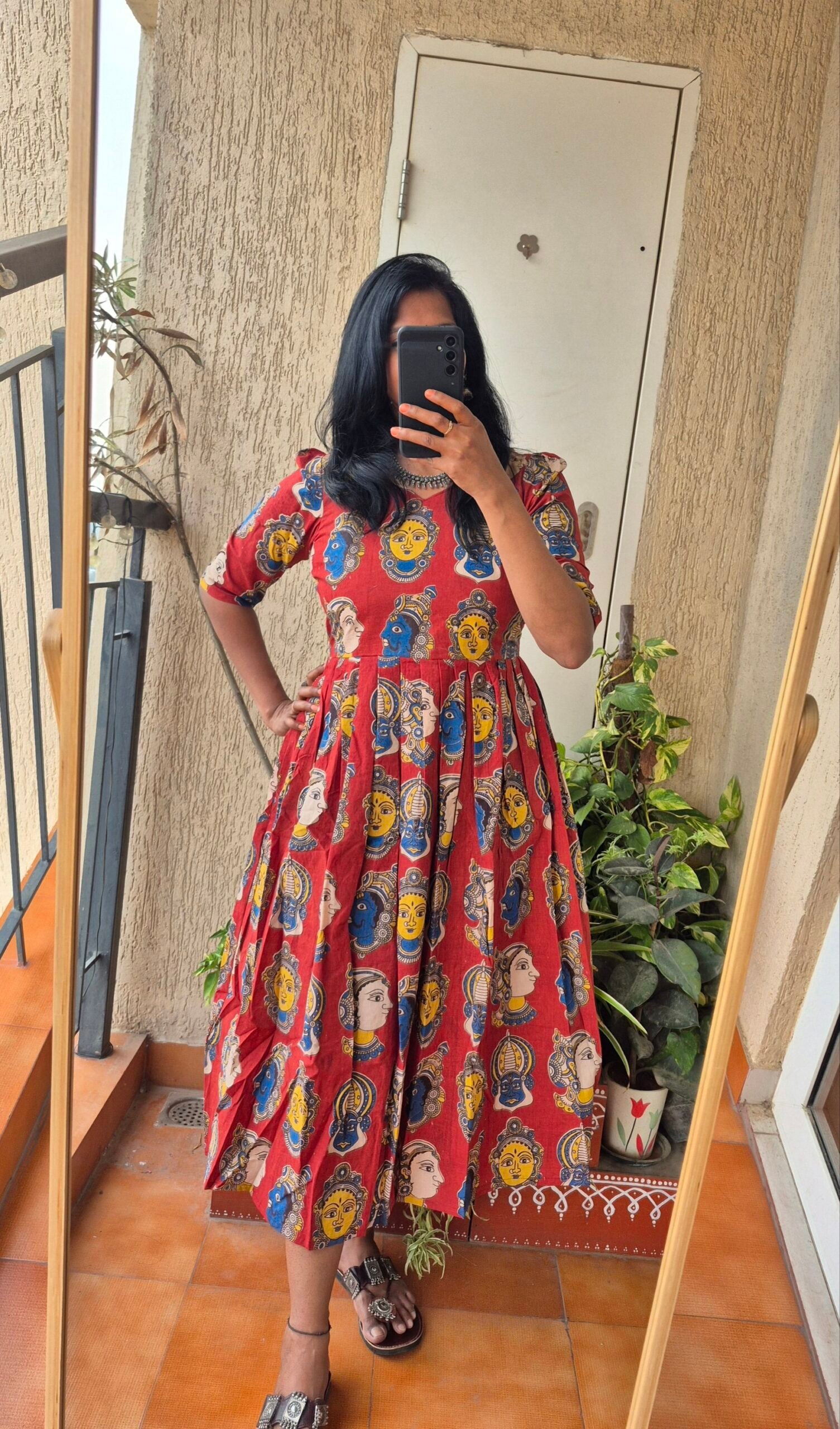 Brick Red Kathakali cotron dress. - Image 2