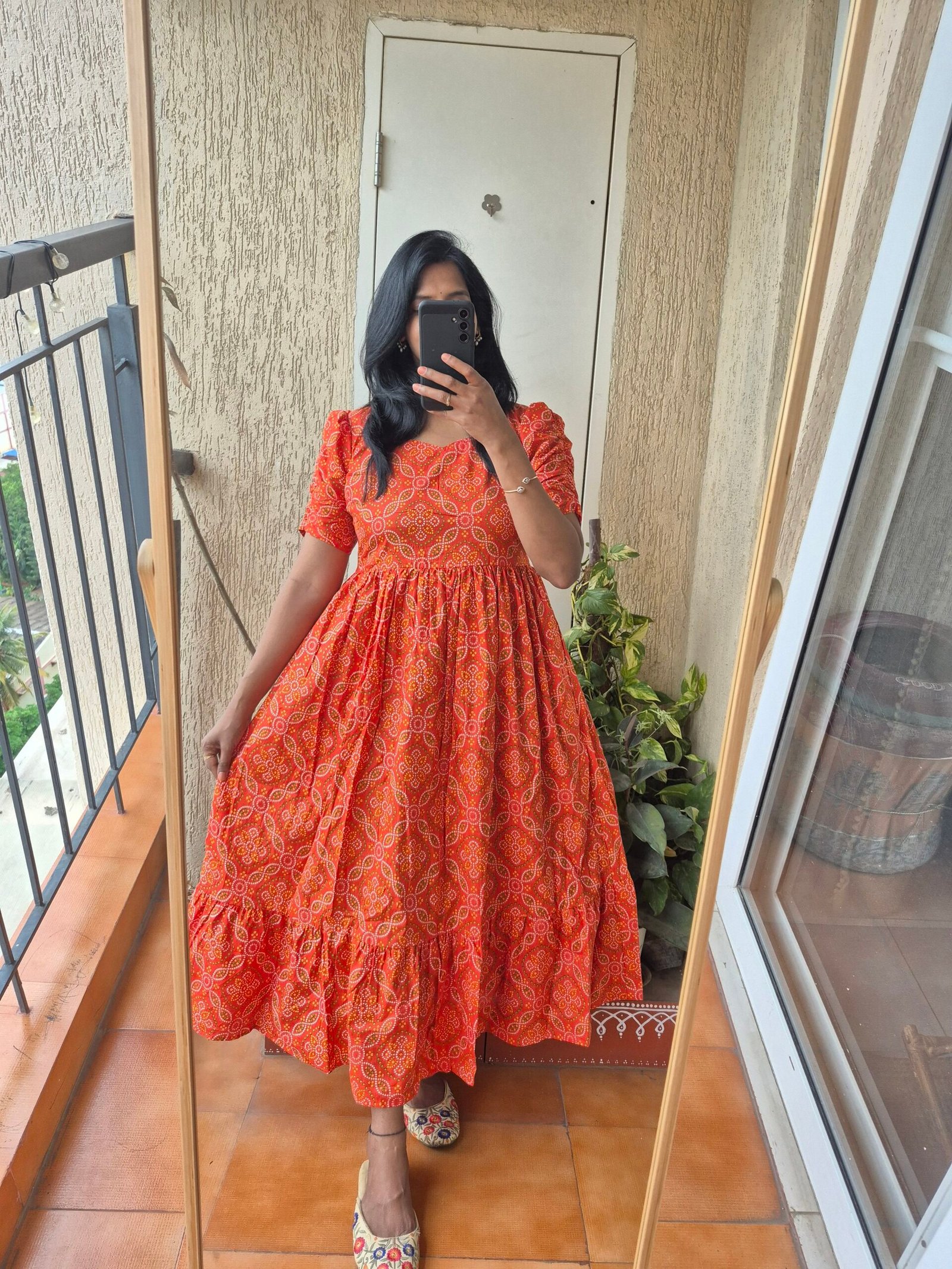 Orange Bandhini cotton dress. - Image 2
