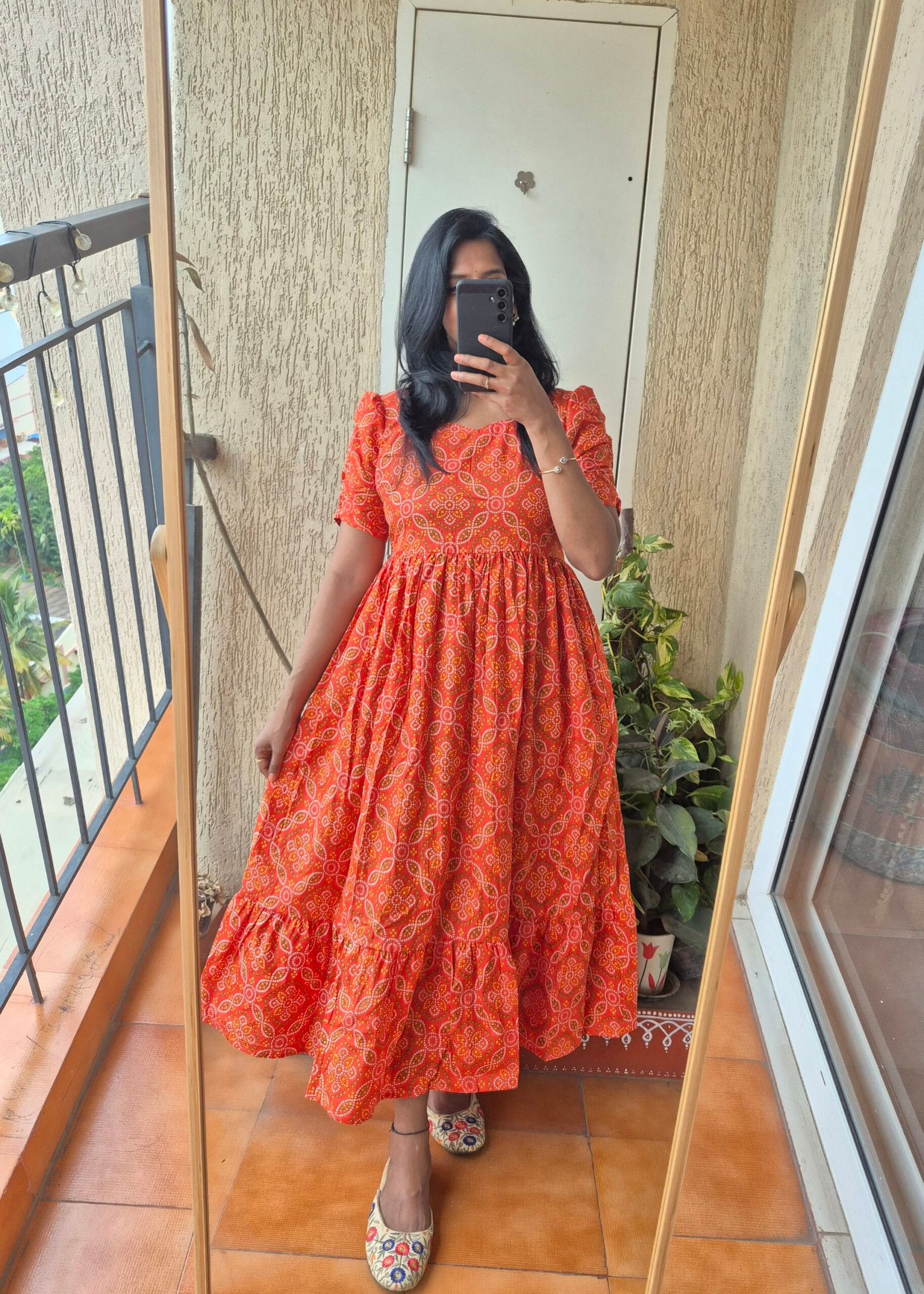 Orange Bandhini cotton dress. - Image 4