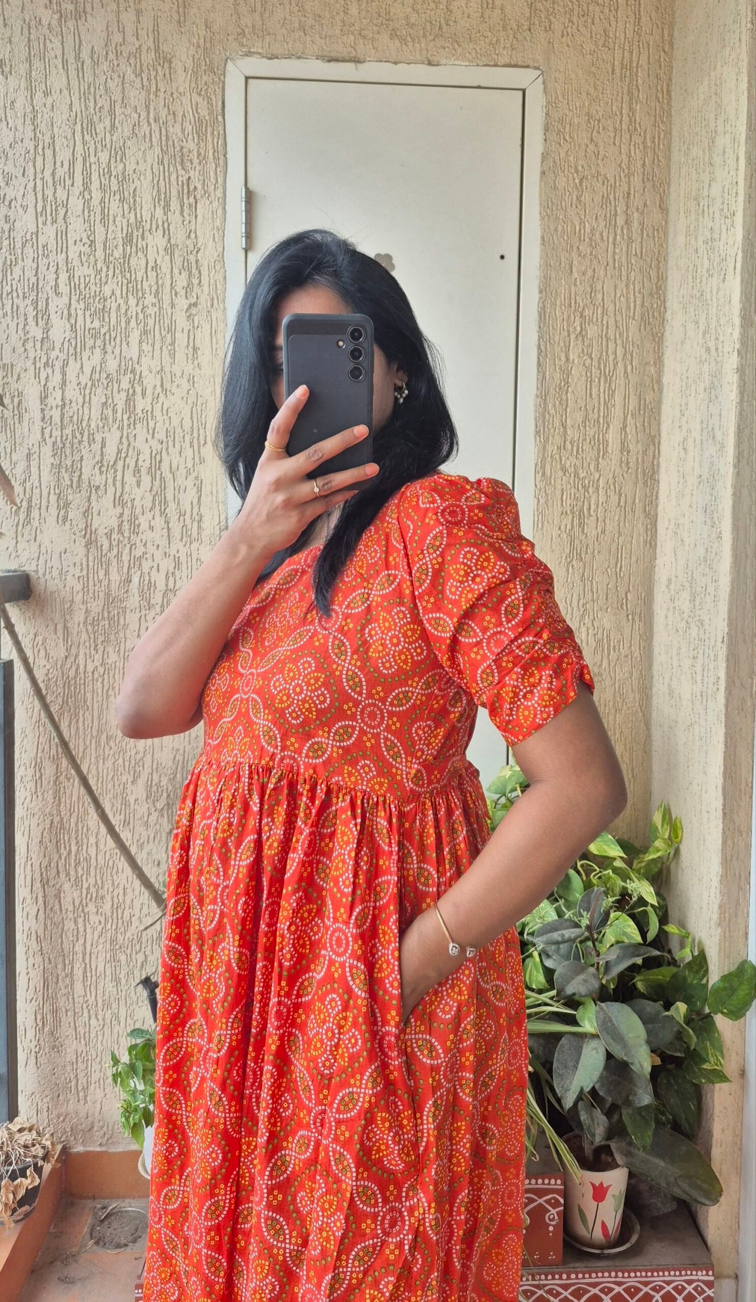Orange Bandhini cotton dress. - Image 7