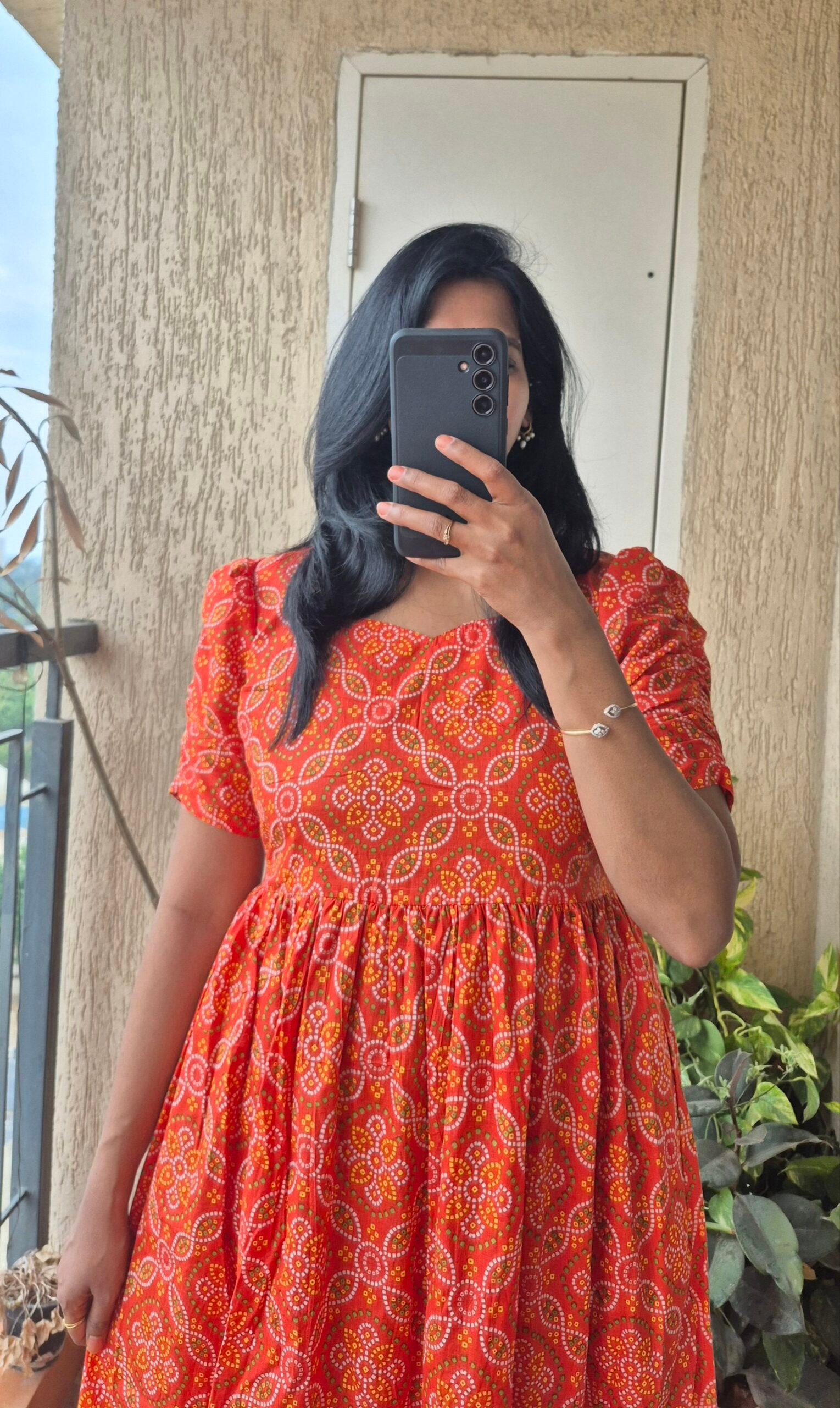 Orange Bandhini cotton dress. - Image 5