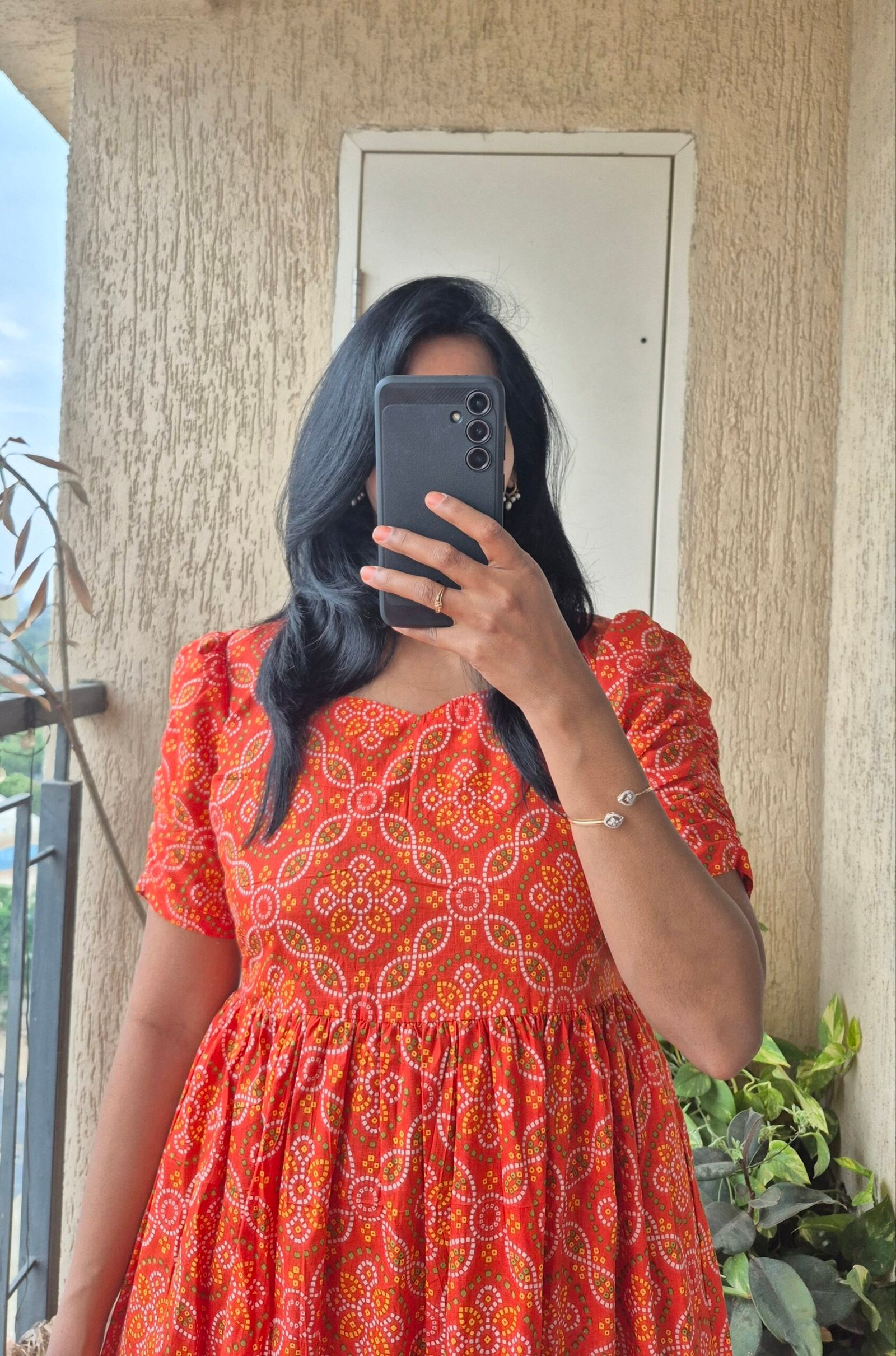 Orange Bandhini cotton dress. - Image 6