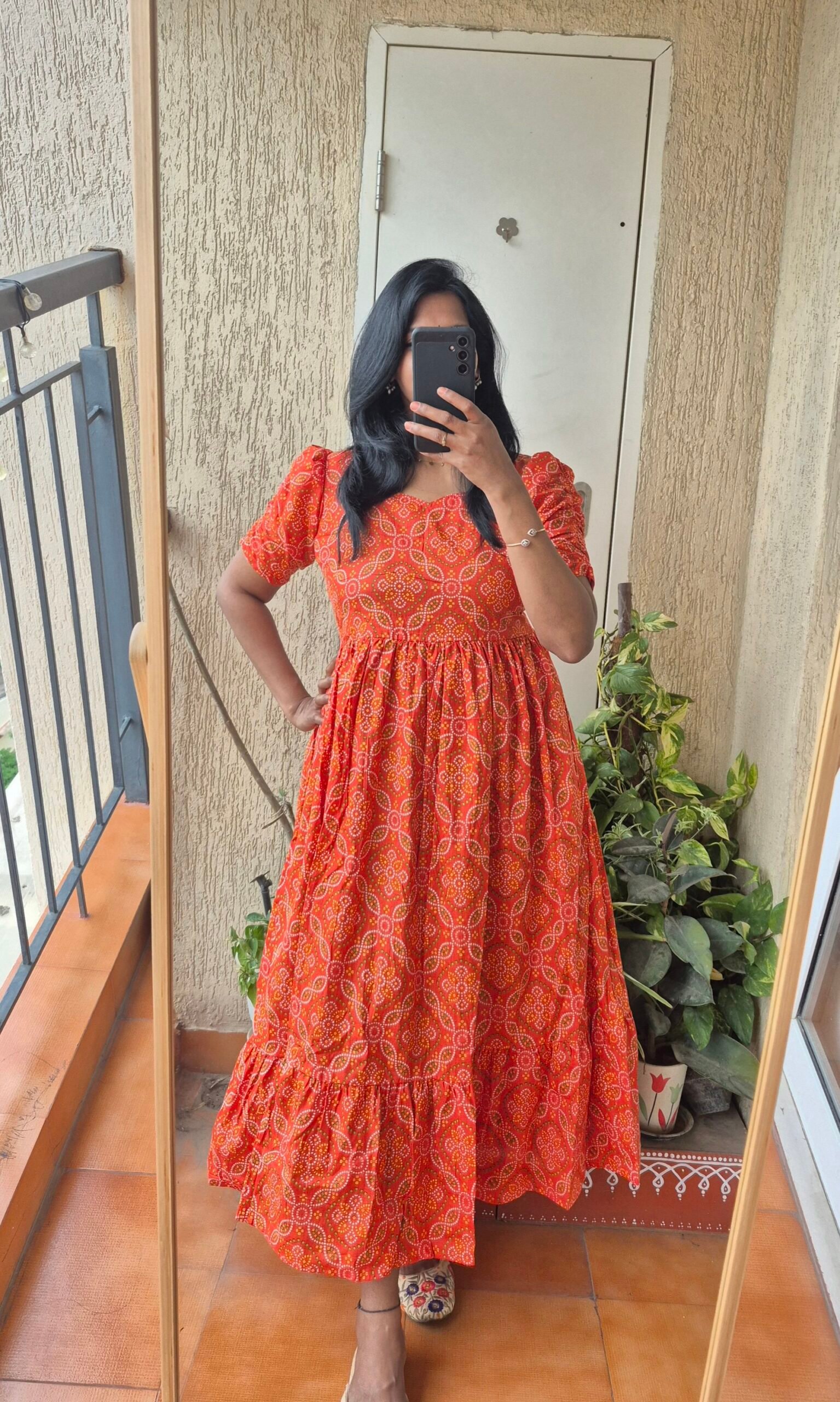 Orange Bandhini cotton dress. - Image 3