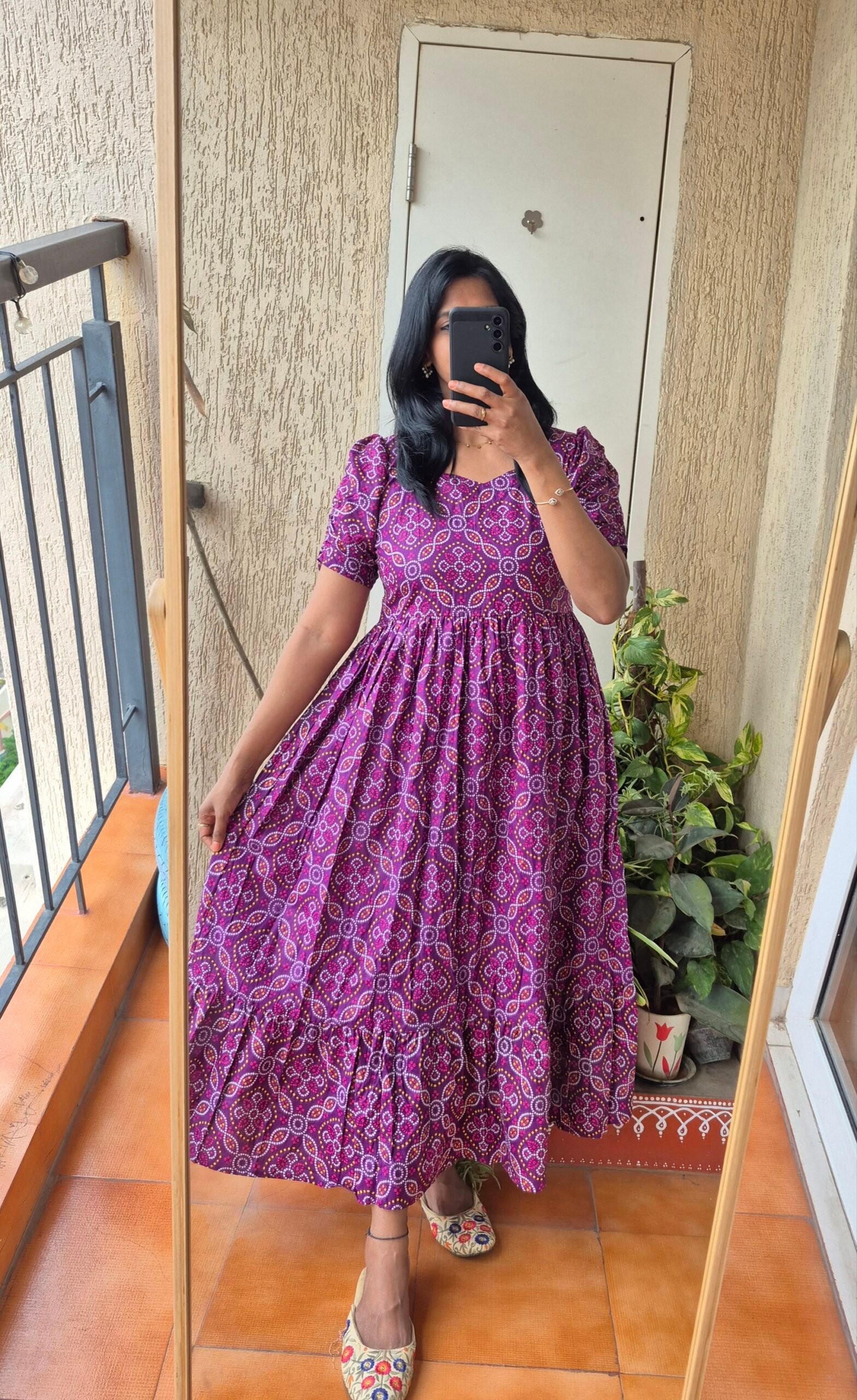 Purple Bandhini cotton dress. - Image 2