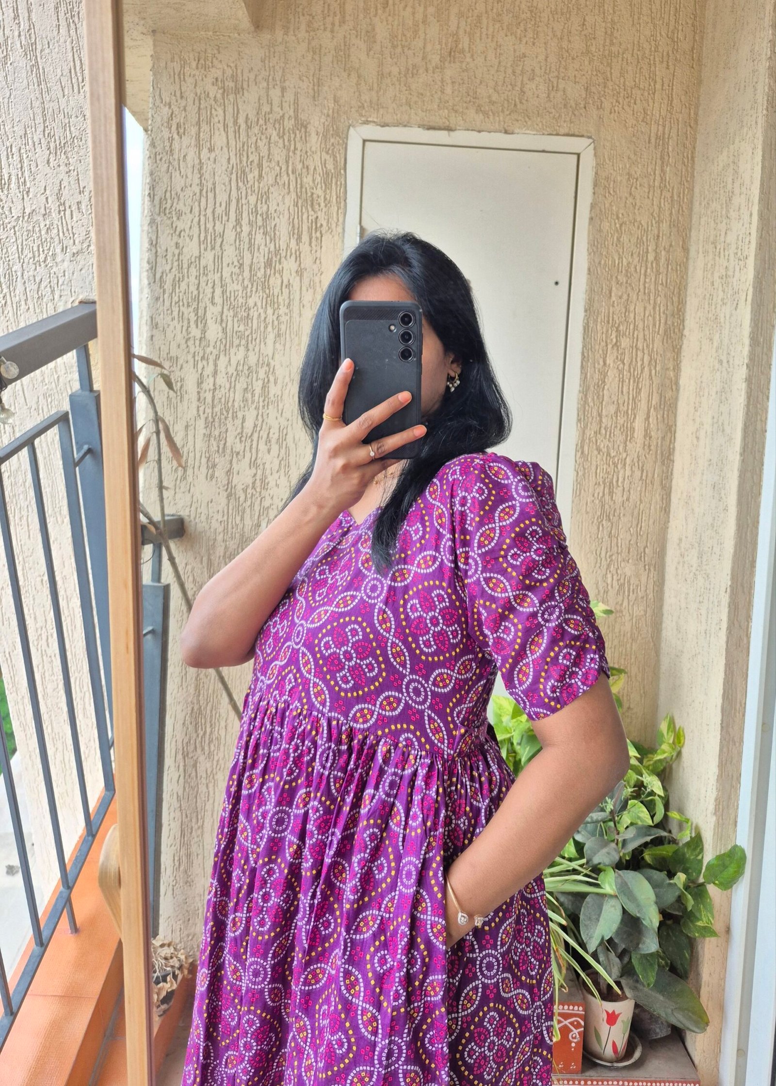 Purple Bandhini cotton dress. - Image 6