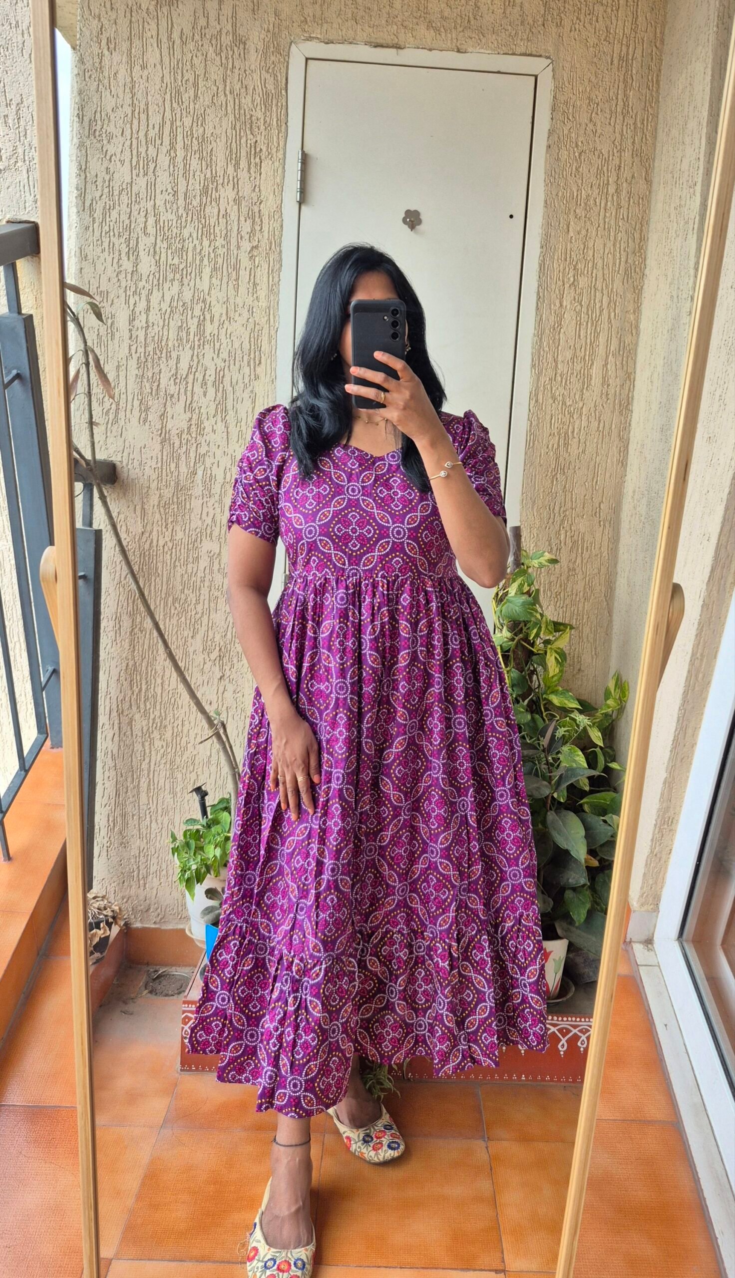Purple Bandhini cotton dress. - Image 3