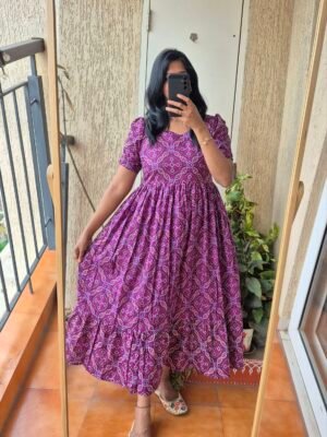 Purple Bandhini cotton dress.