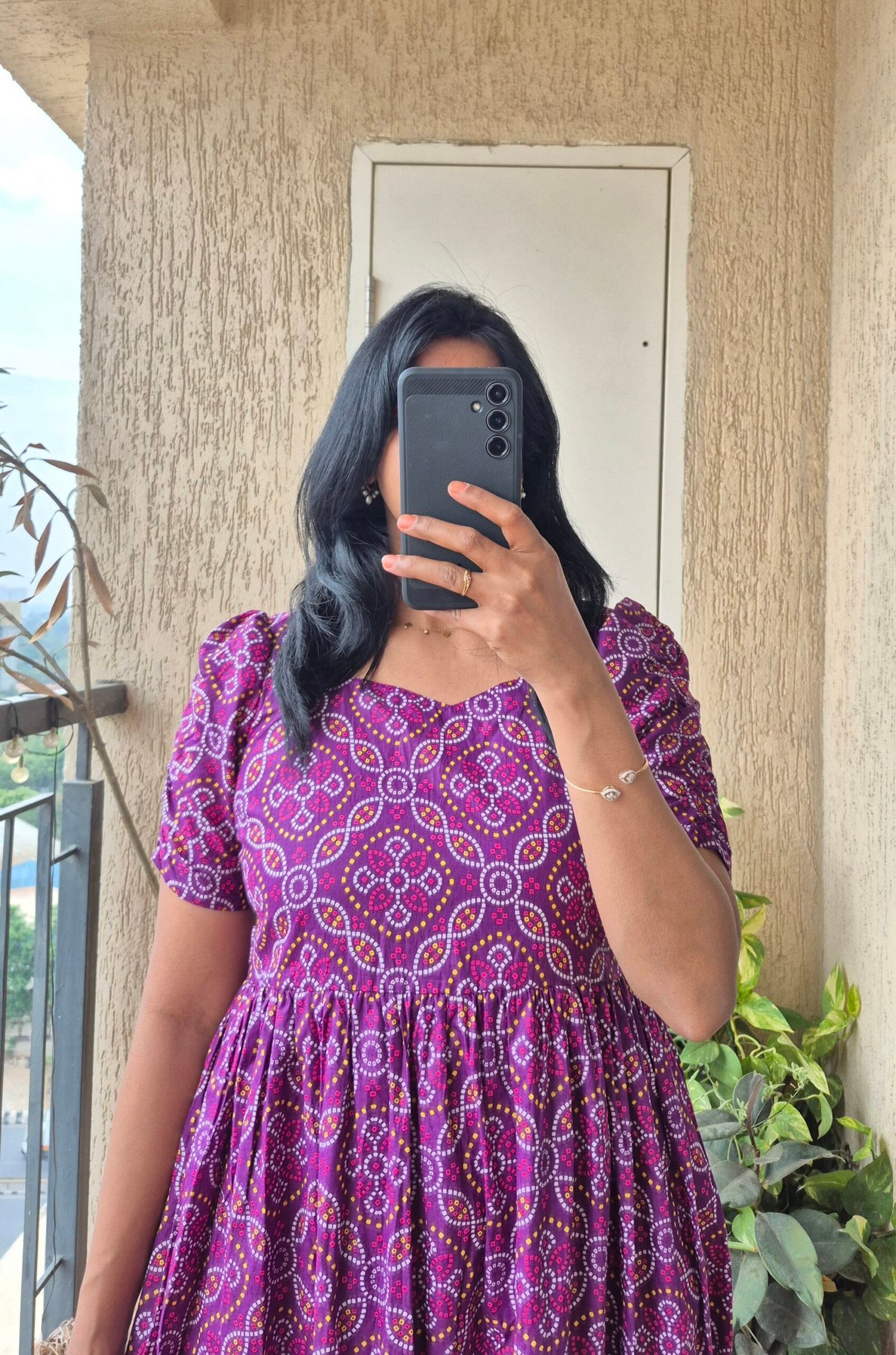 Purple Bandhini cotton dress. - Image 5