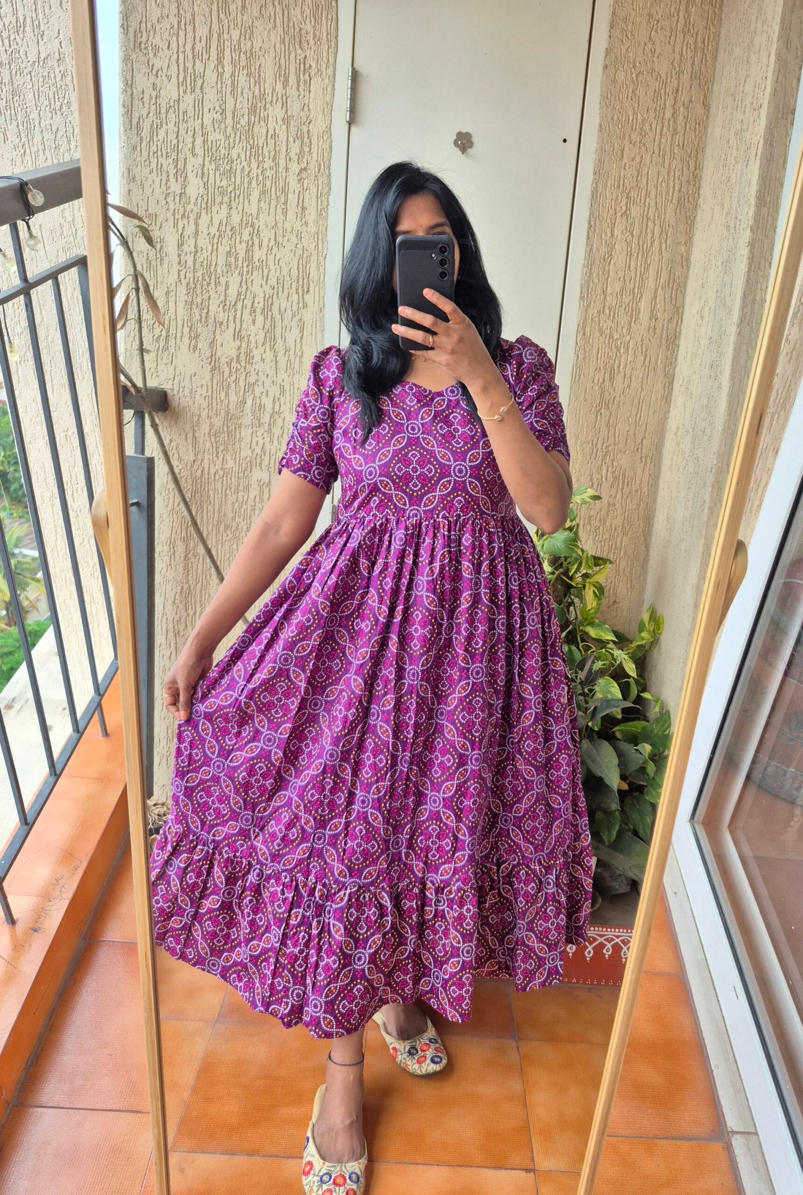 Purple Bandhini cotton dress. - Image 4