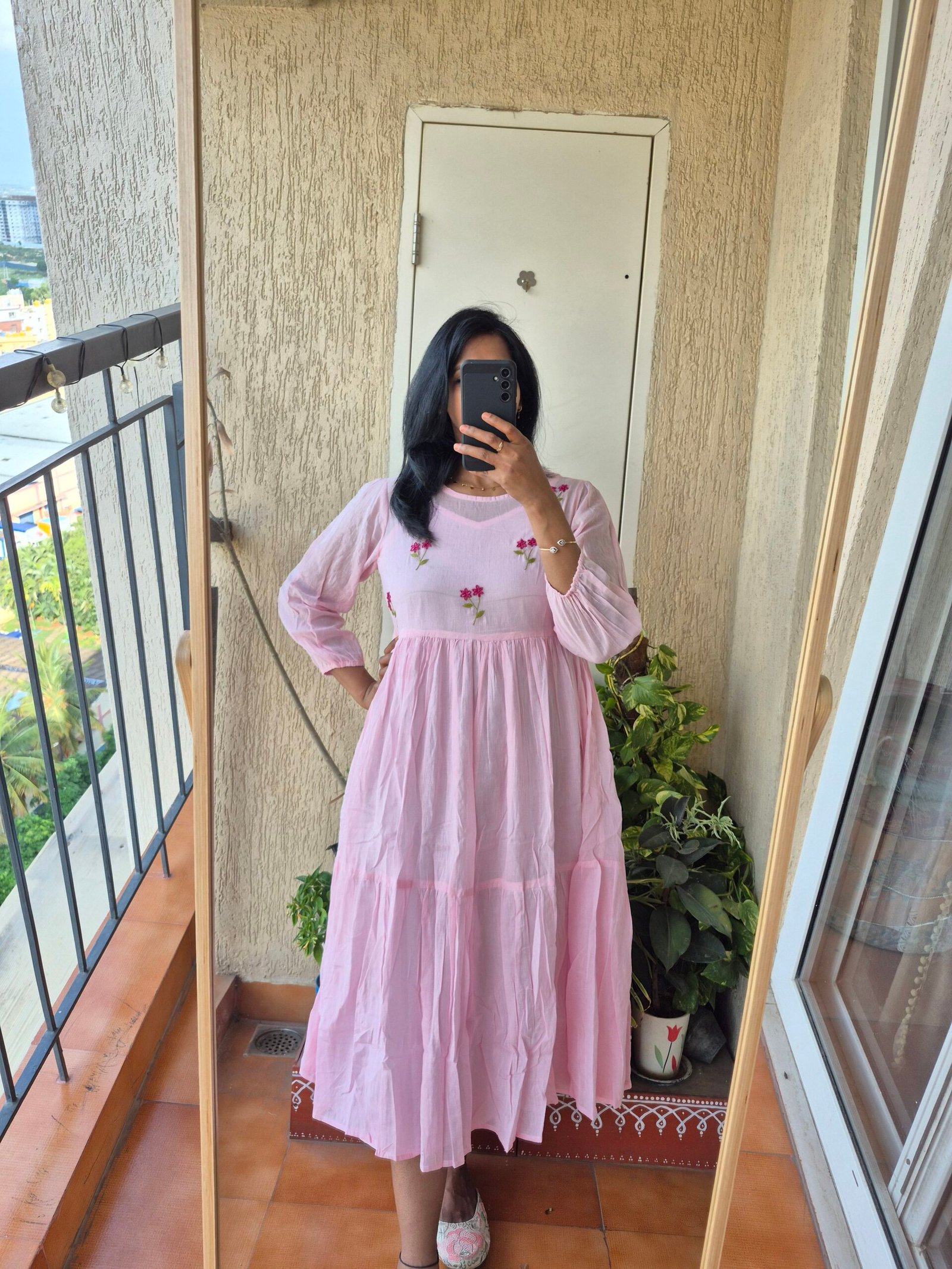 Baby pink 2 piece mul cotton dress. - Image 5
