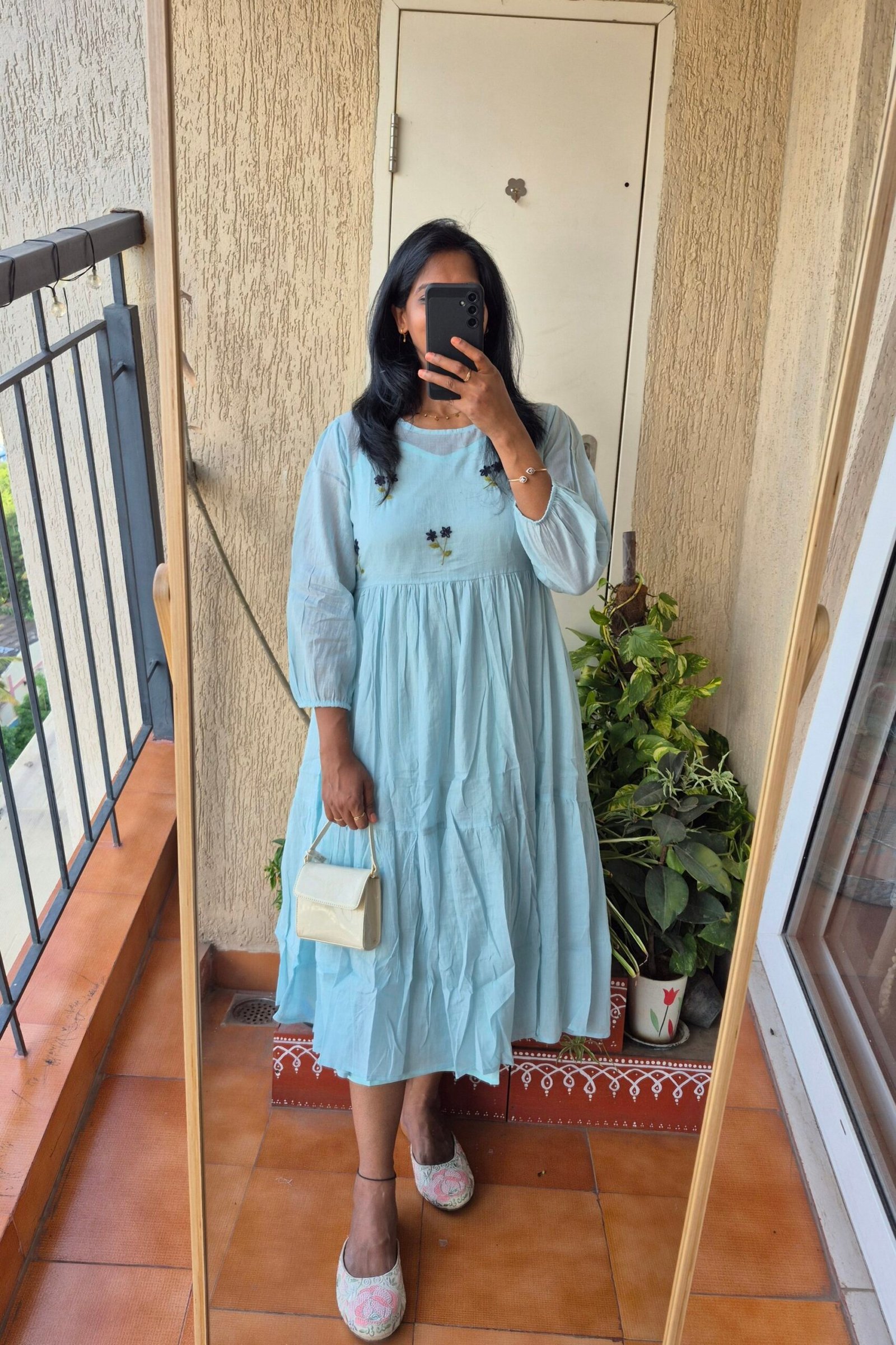 Powder blue 2 piece mul cotton dress. - Image 3