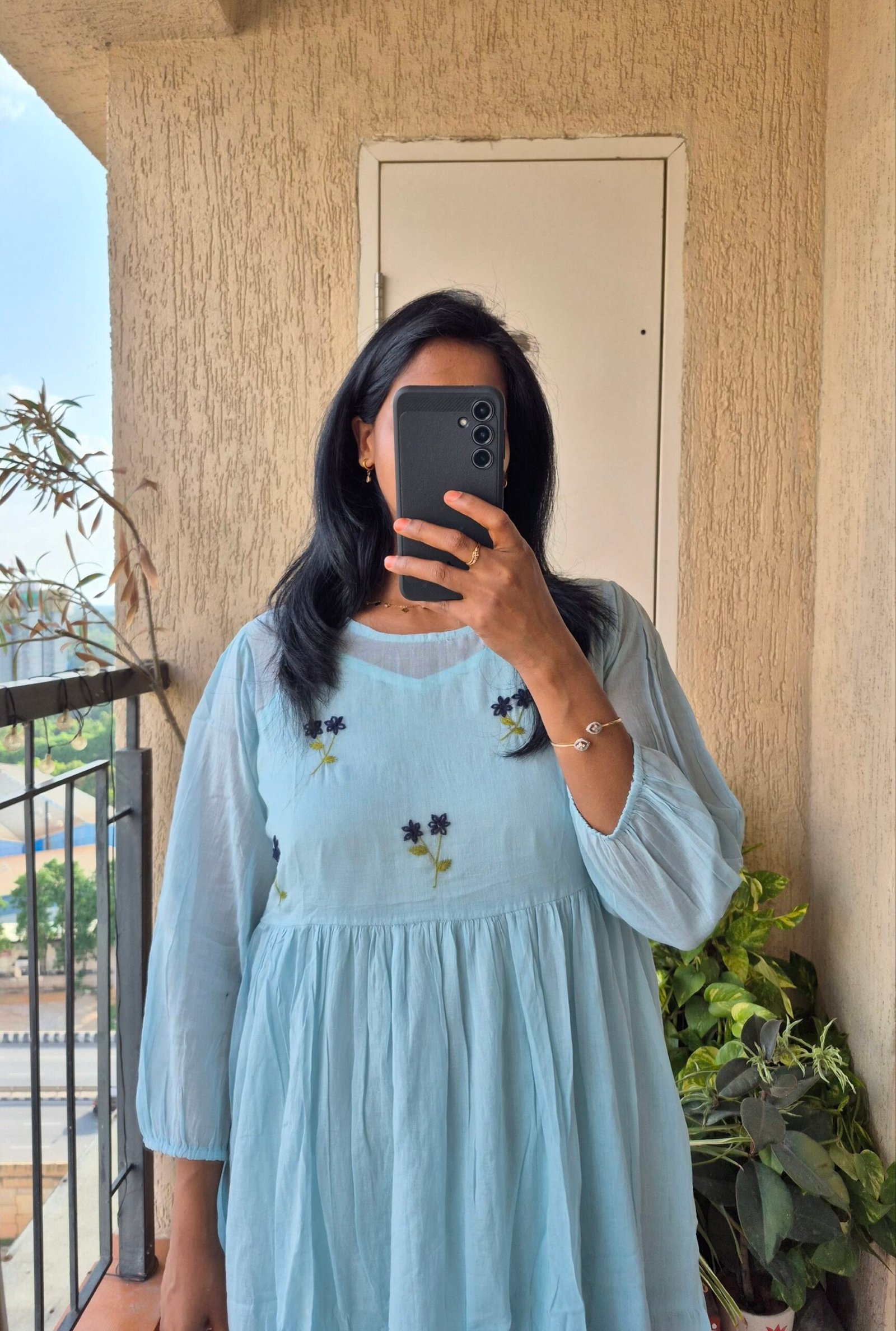 Powder blue 2 piece mul cotton dress. - Image 6