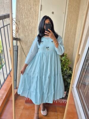 Powder blue 2 piece mul cotton dress.