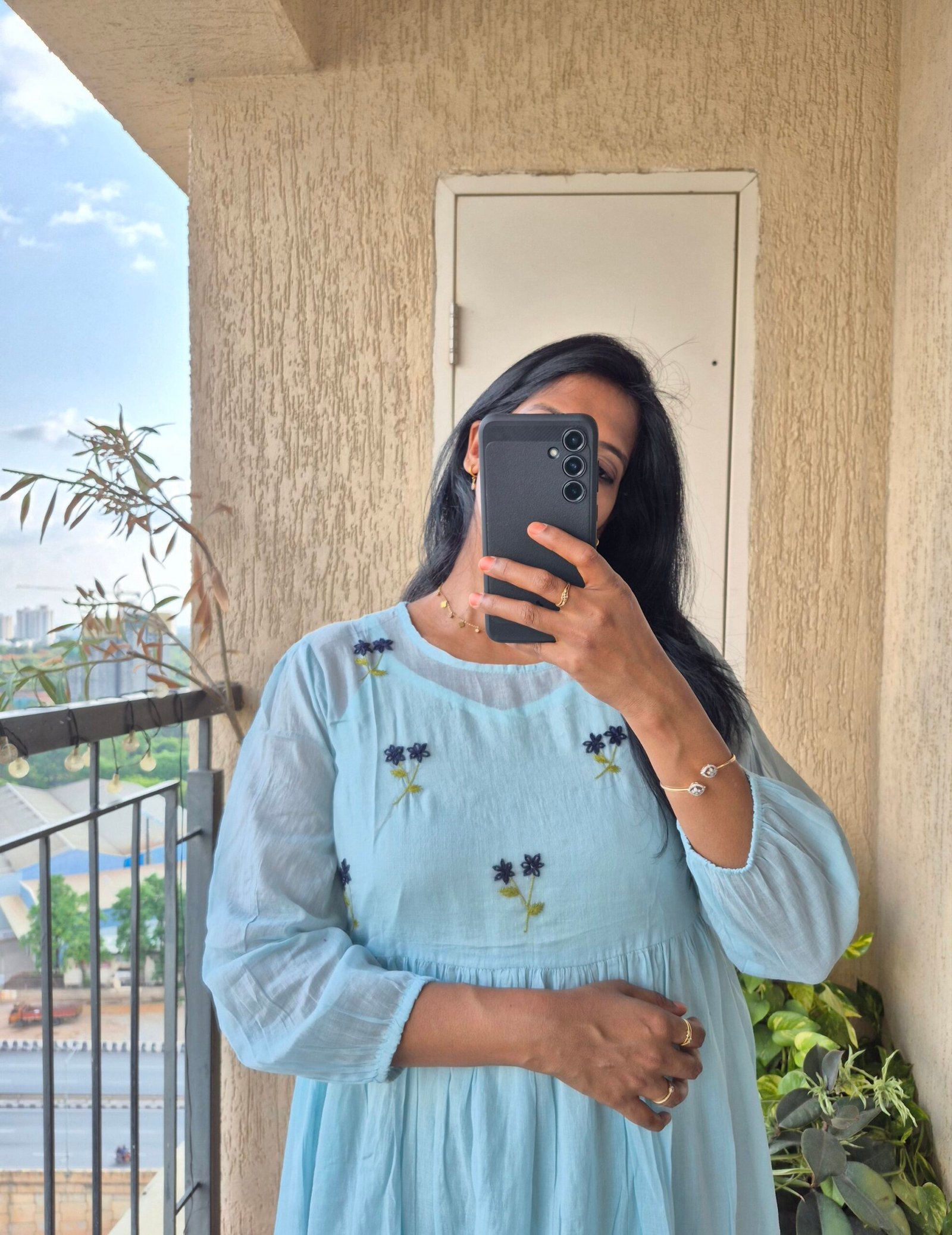 Powder blue 2 piece mul cotton dress. - Image 2