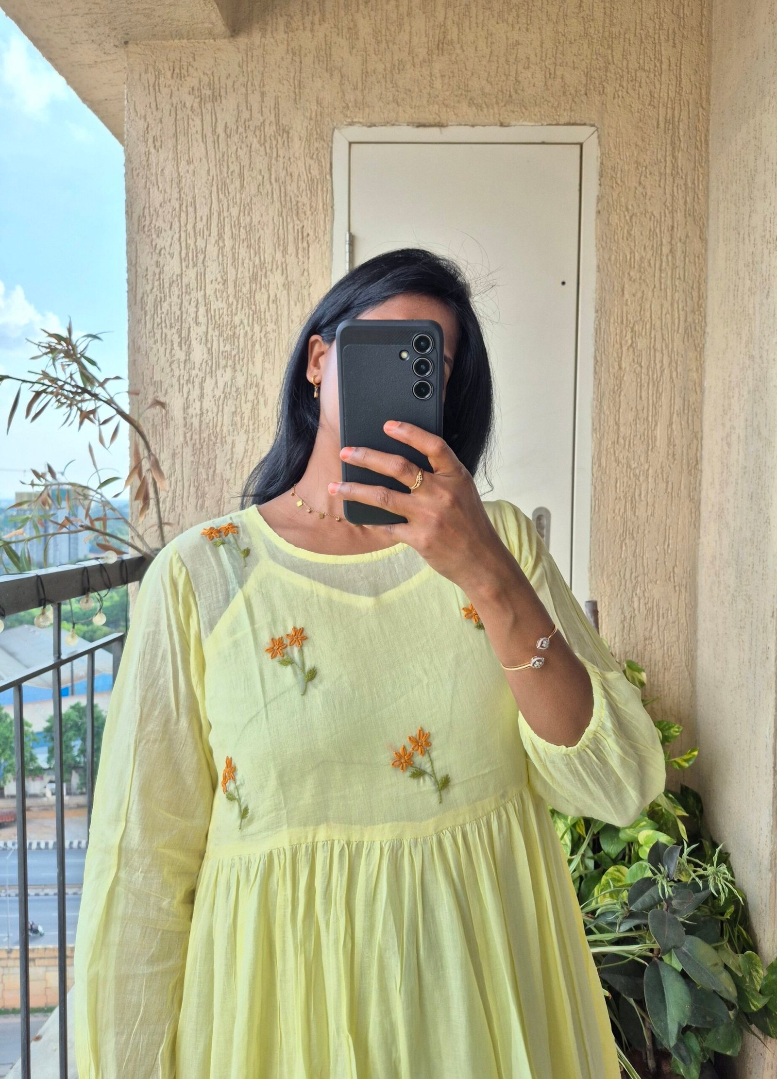 Lemon yellow 2 piece mul cotton dress. - Image 3