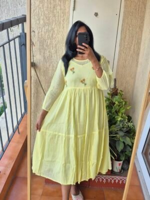 Lemon yellow 2 piece mul cotton dress.