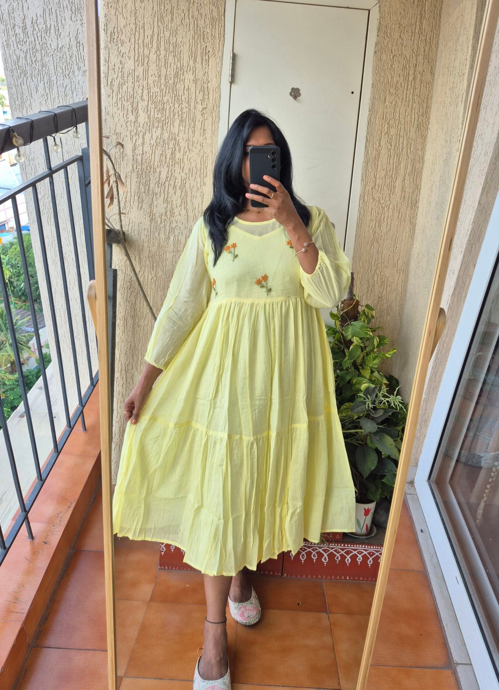 Lemon yellow 2 piece mul cotton dress. - Image 5