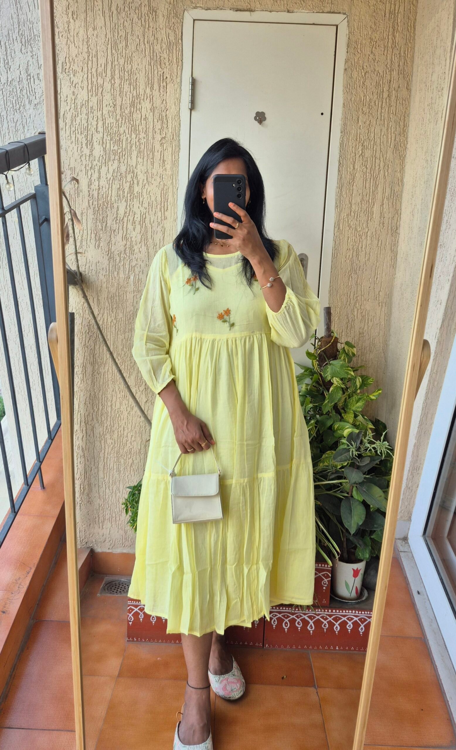 Lemon yellow 2 piece mul cotton dress. - Image 2