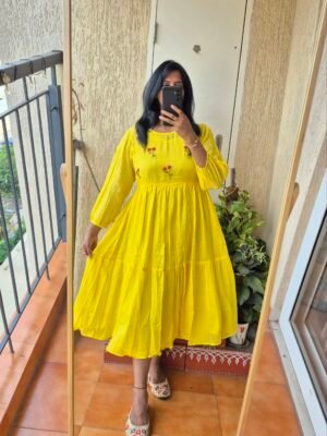 Haldi yellow 2 piece mul cotton dress.