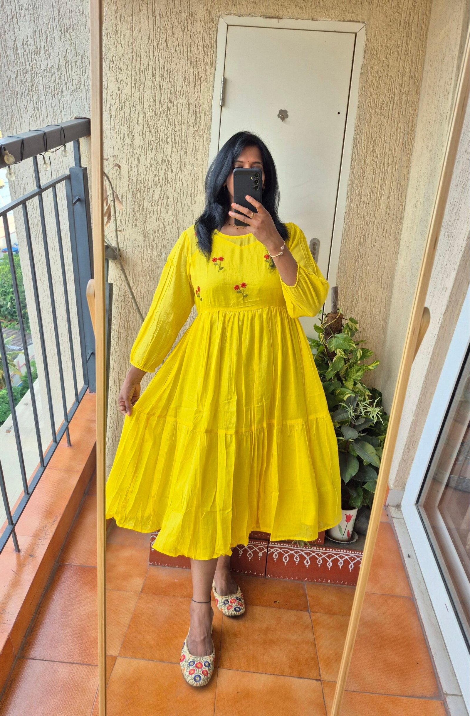 Haldi yellow 2 piece mul cotton dress.