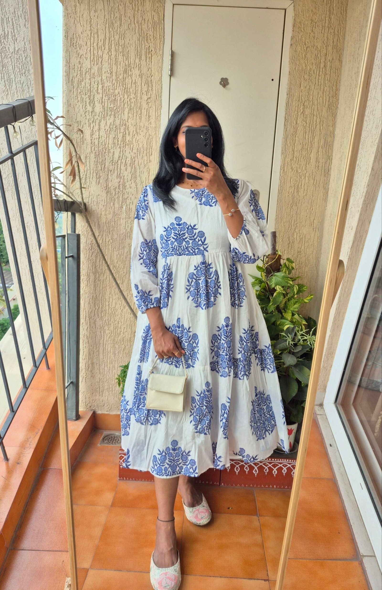 Blue handblock 2 piece mul cotton dress - Image 2