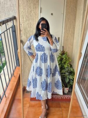Blue handblock 2 piece mul cotton dress
