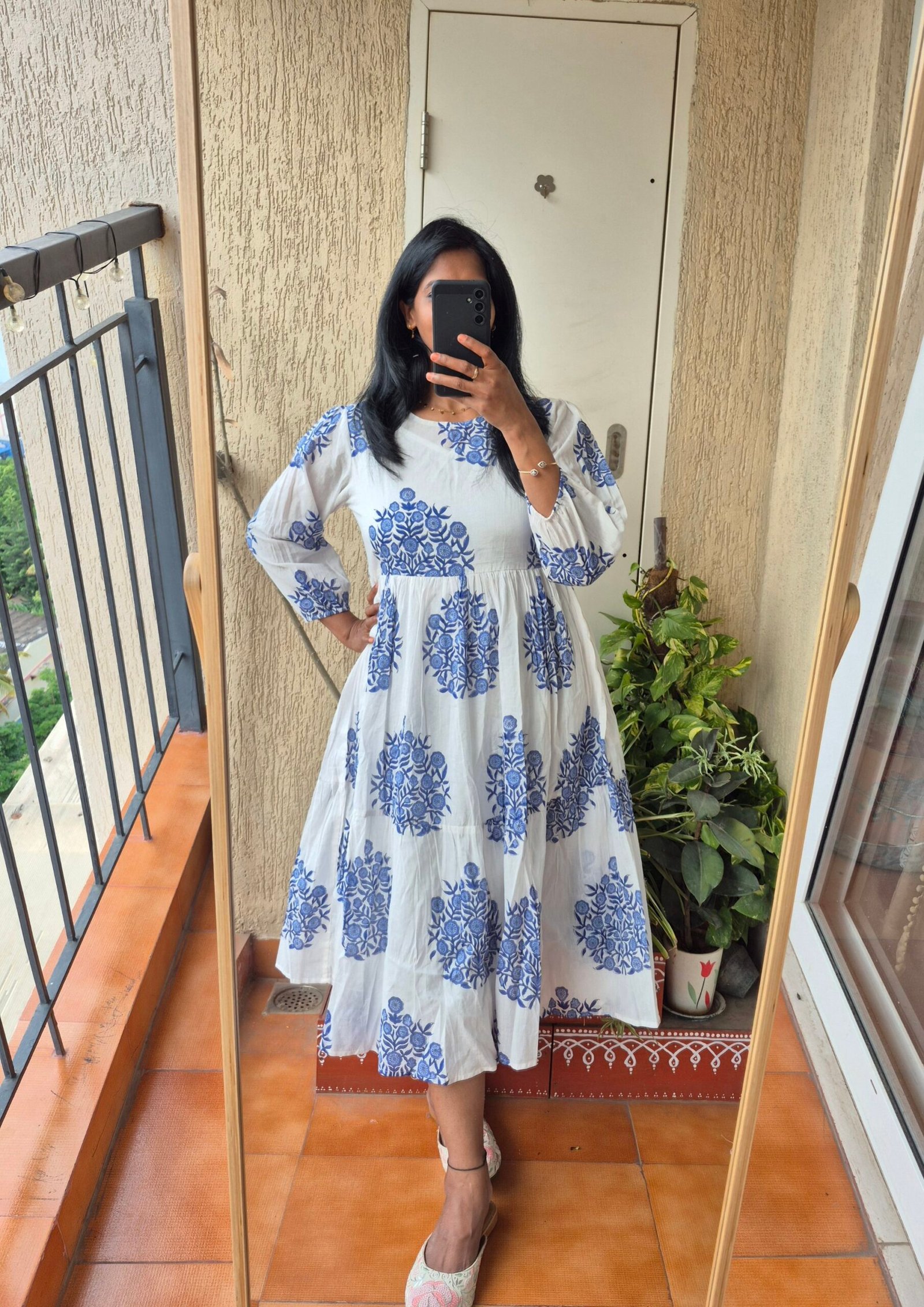 Blue handblock 2 piece mul cotton dress
