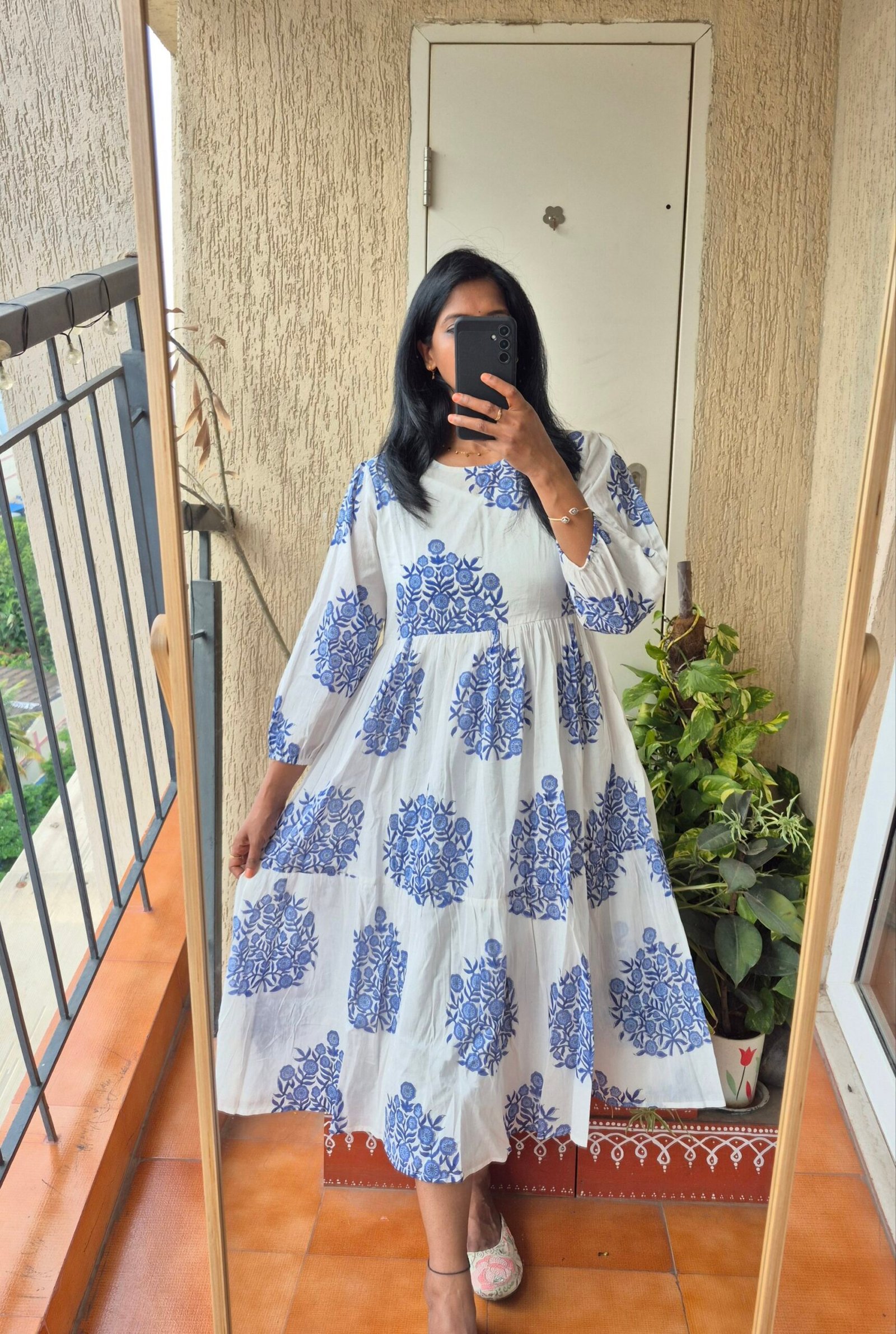 Blue handblock 2 piece mul cotton dress - Image 5