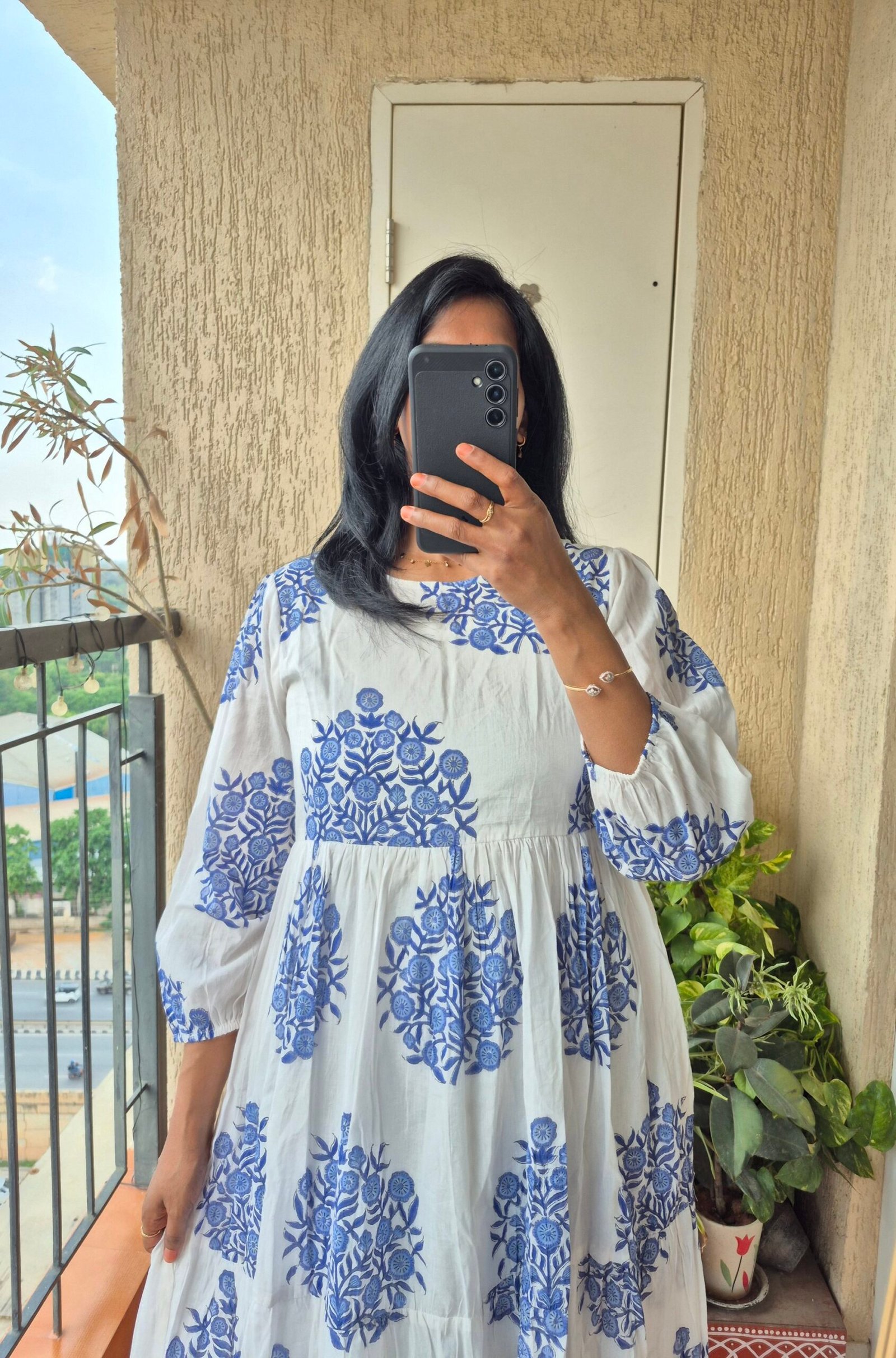 Blue handblock 2 piece mul cotton dress - Image 4