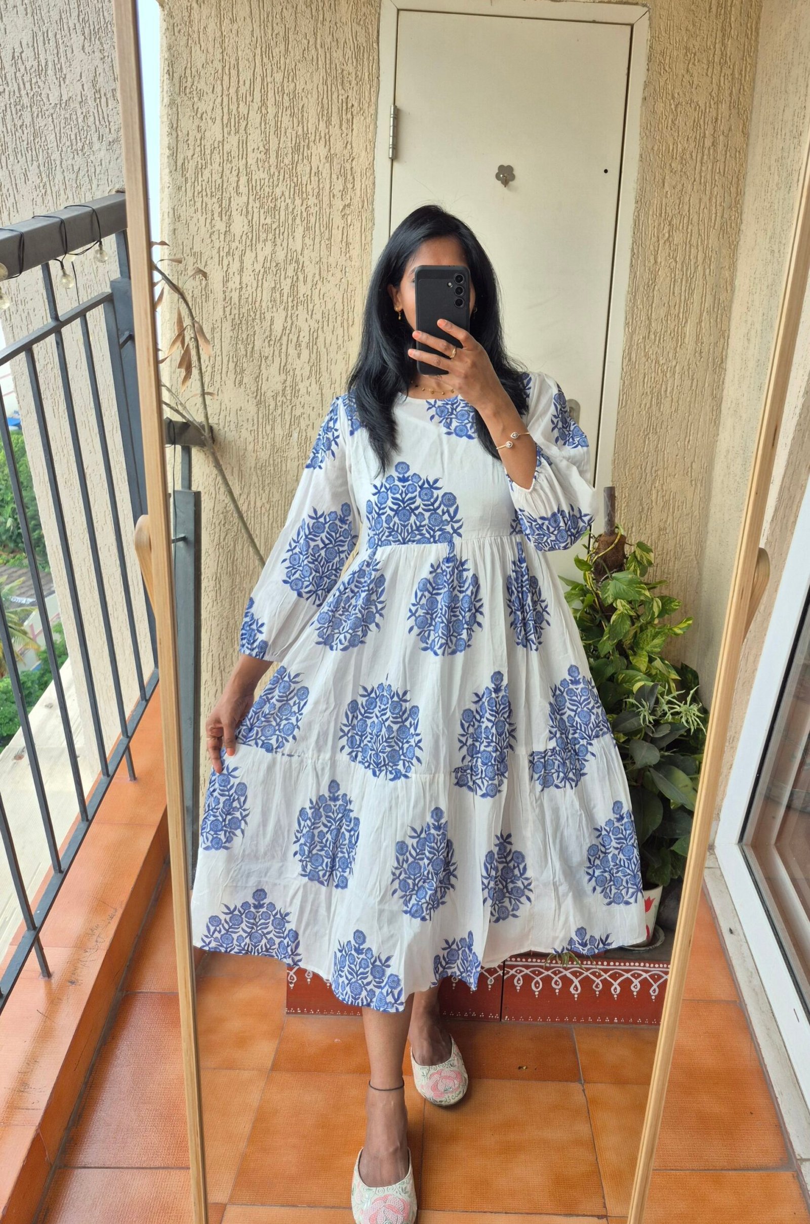 Blue handblock 2 piece mul cotton dress - Image 3