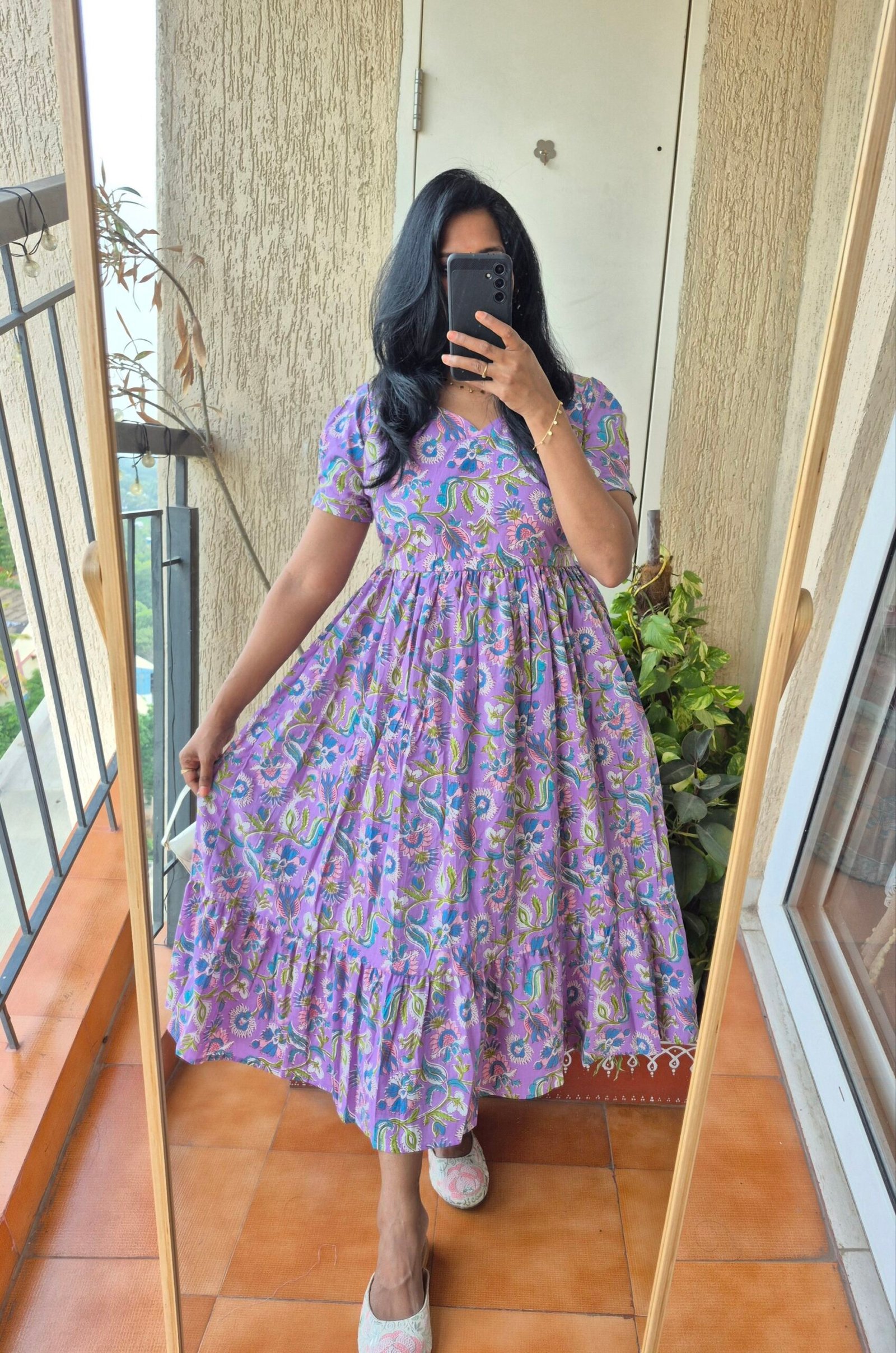Lilac floral cotton dress.