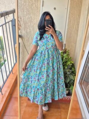 Sea blue floral cotton dress