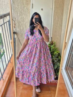 Pink floral cotton dress.