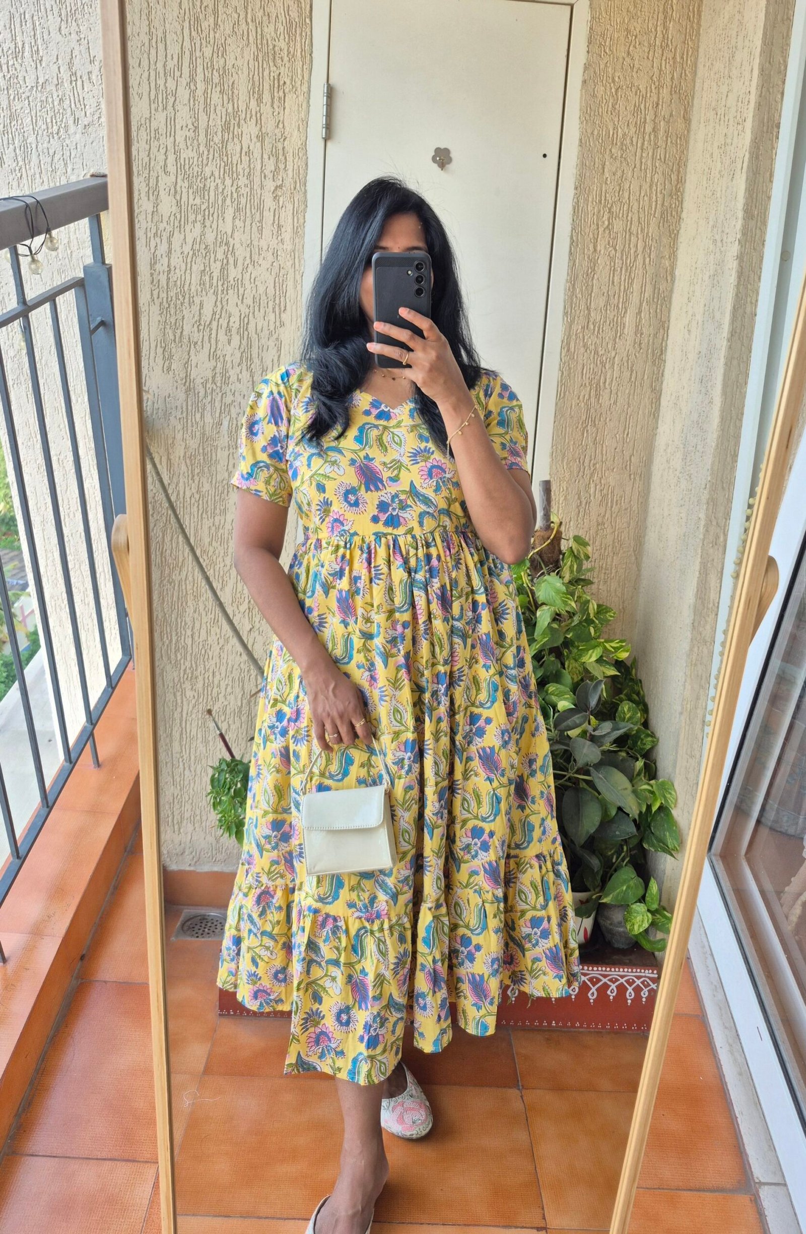 Lemon yellow floral cotton dress. - Image 2