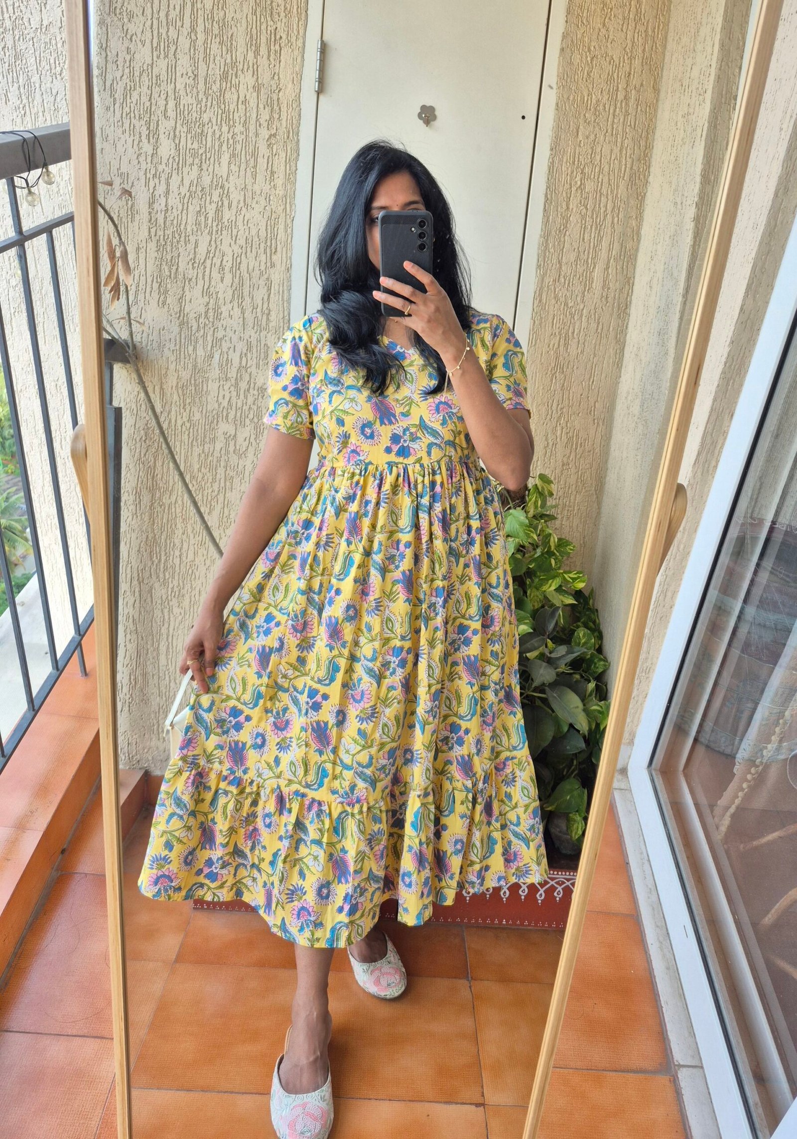 Lemon yellow floral cotton dress. - Image 4