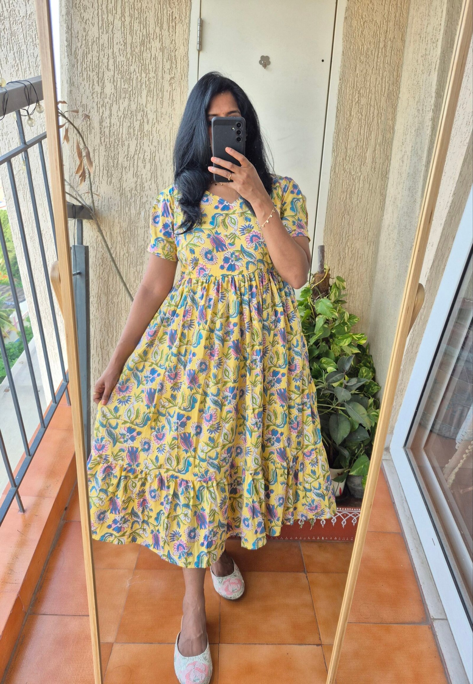 Lemon yellow floral cotton dress. - Image 3