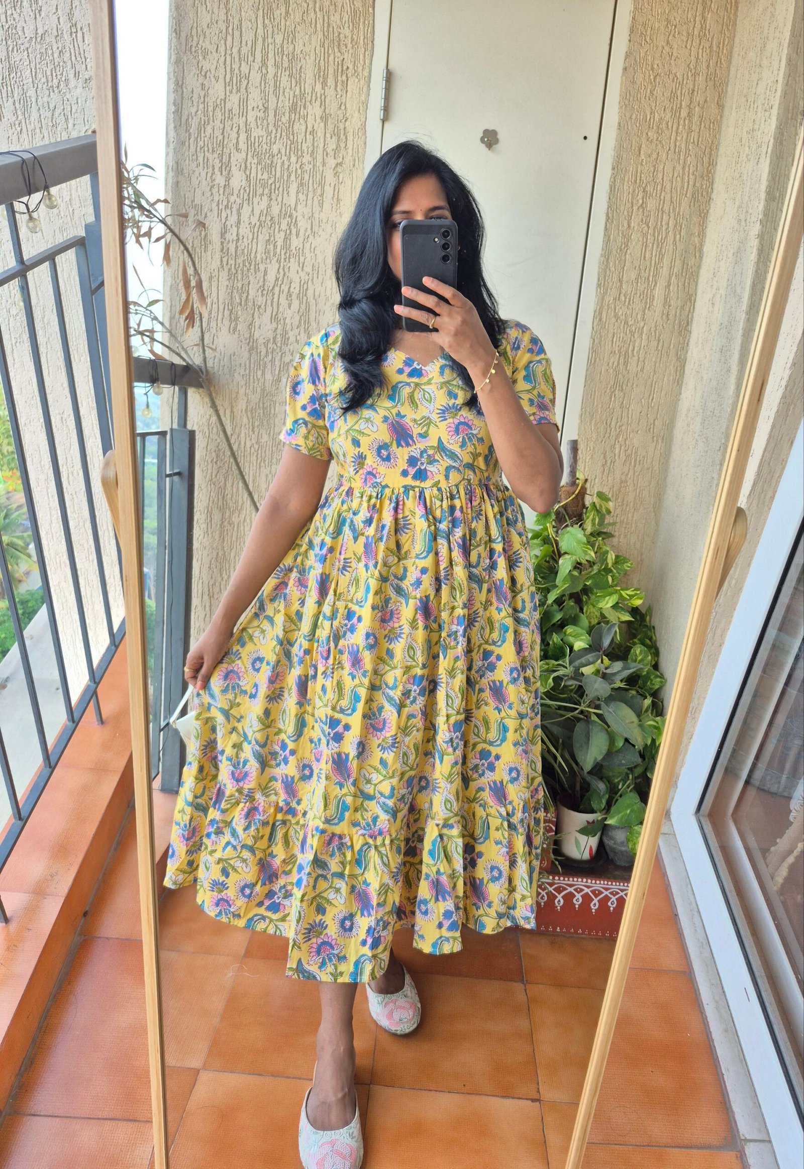 Lemon yellow floral cotton dress. - Image 5