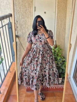 Black doll theme kalamkaari cotton dress