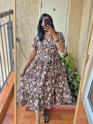 Black musical kalamkaari cotton dress.