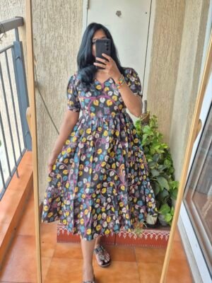 Elephant black Penkalamkaari cotton dress.